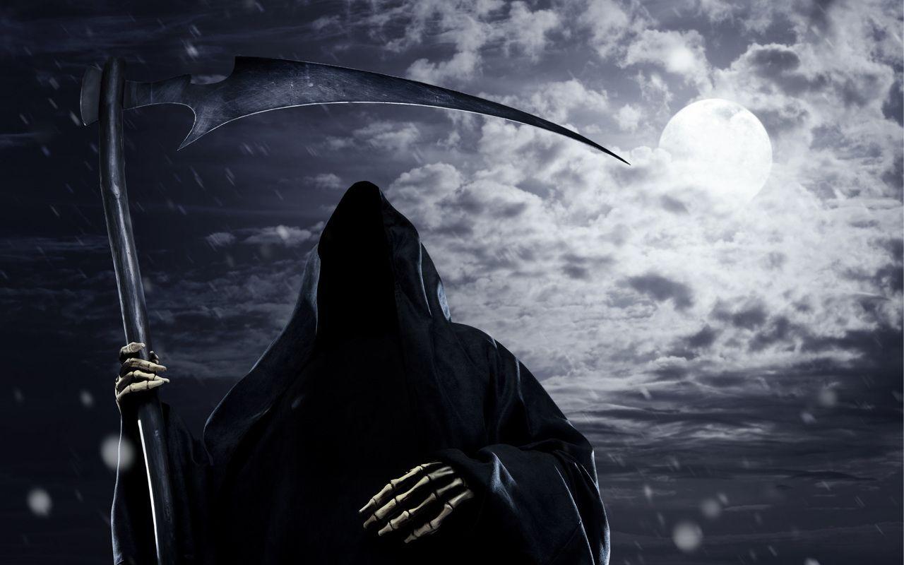 1280x800 grim reaper, horror, scythe, scary, full moon