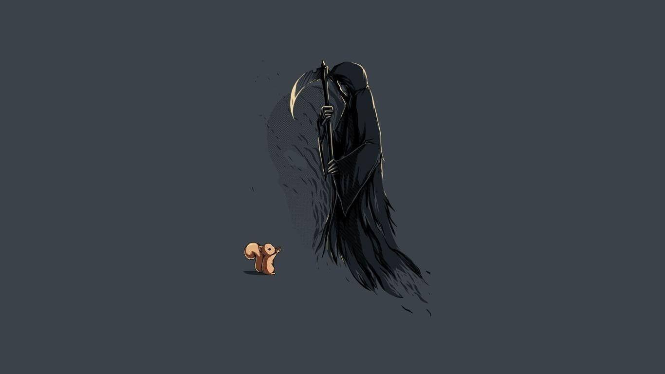 1366x768 #scythe, #squirrel, #minimalism, #death, #Grim