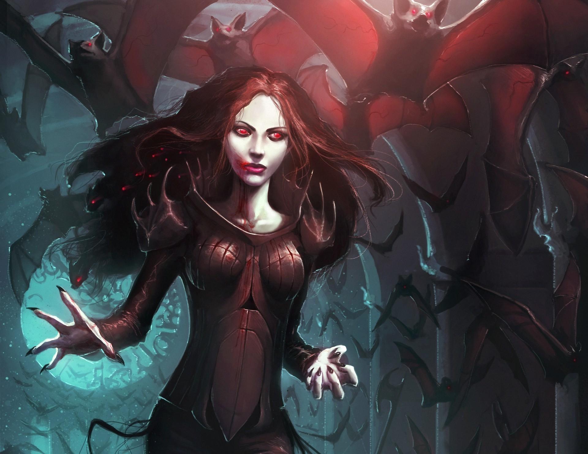 1920x1481 Red Head Vampire Girl Wallpaper HD / Desktop and Mobile Background