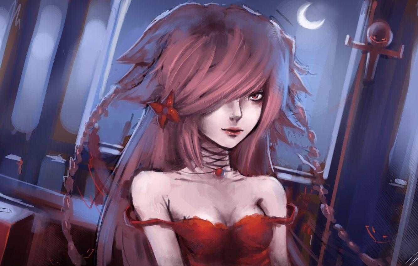 1332x850 Wallpaper look, girl, night, face, the moon, hair, anime