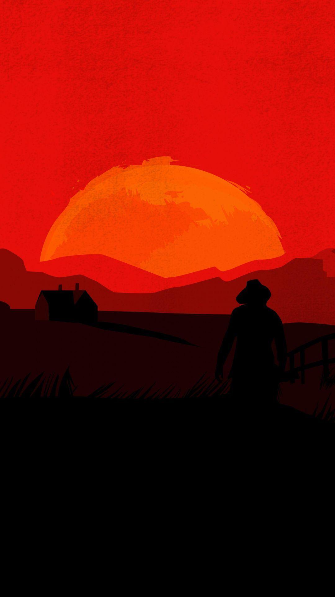 1080x1920 Wallpaper evening, horizon, orange, red dead redemption