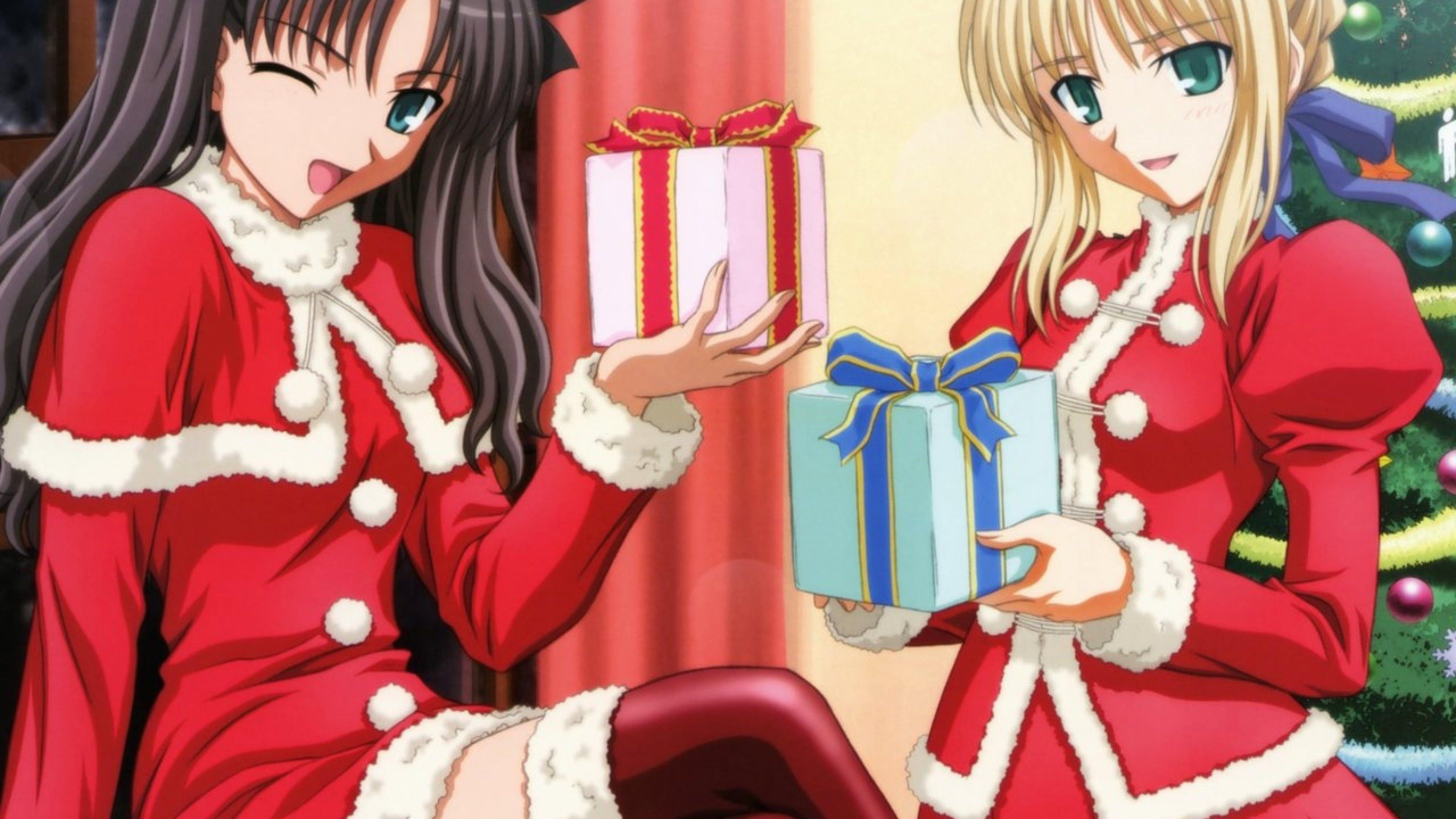 3840x2160 New Year Christmas Anime Gifts Girls Wallpaper