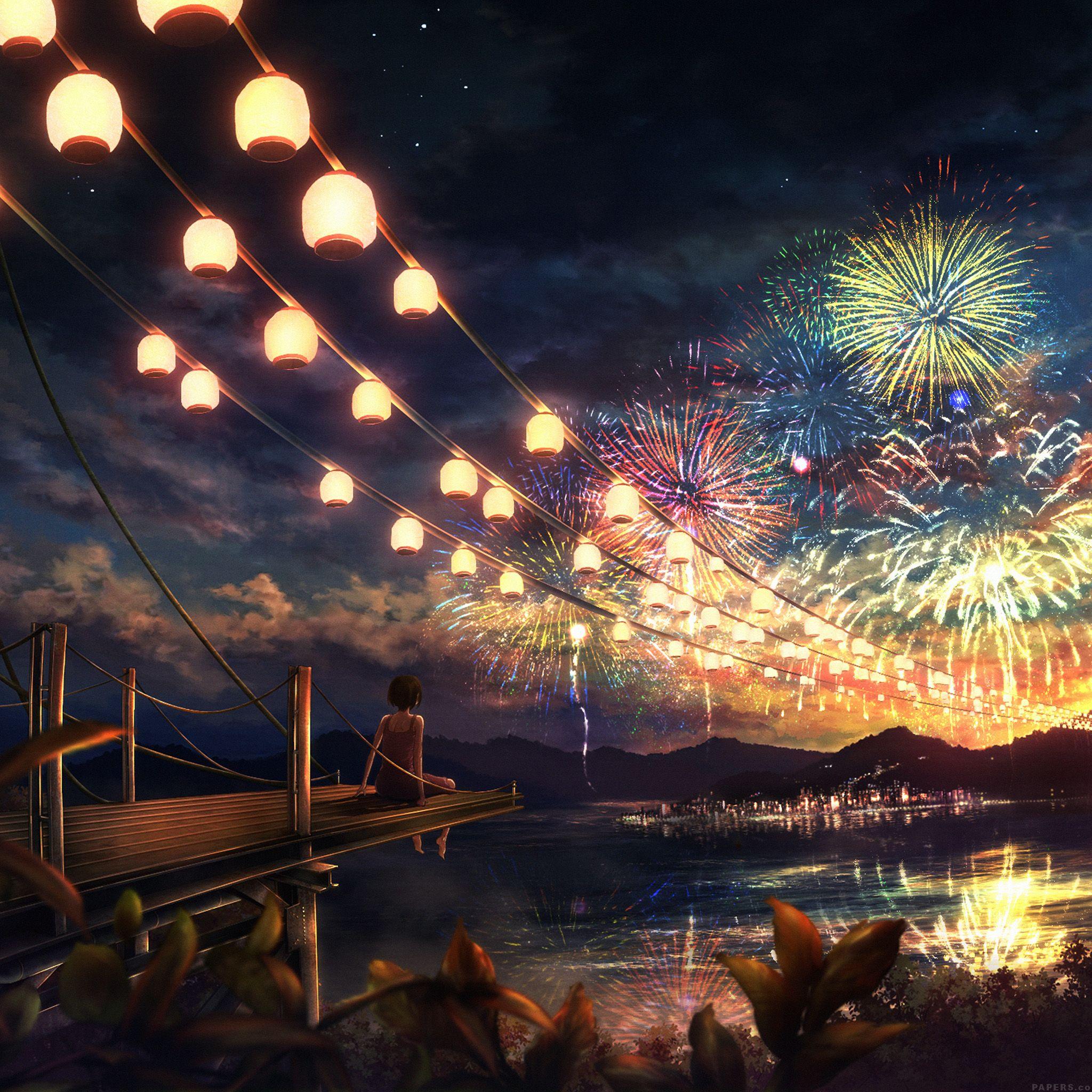 Anime Girl Fireworks Festival Live Wallpaper - WallpaperWaifu
