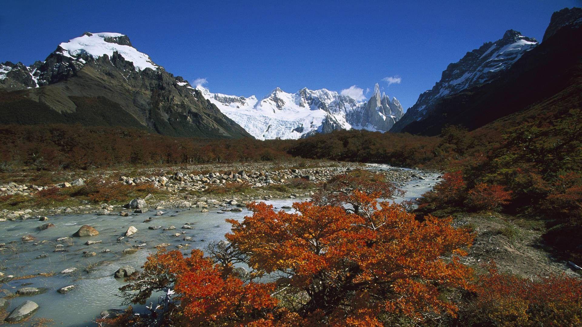 1920x1080 Mountains: Park Patagonia Trees Snow Stones National River Mountains
