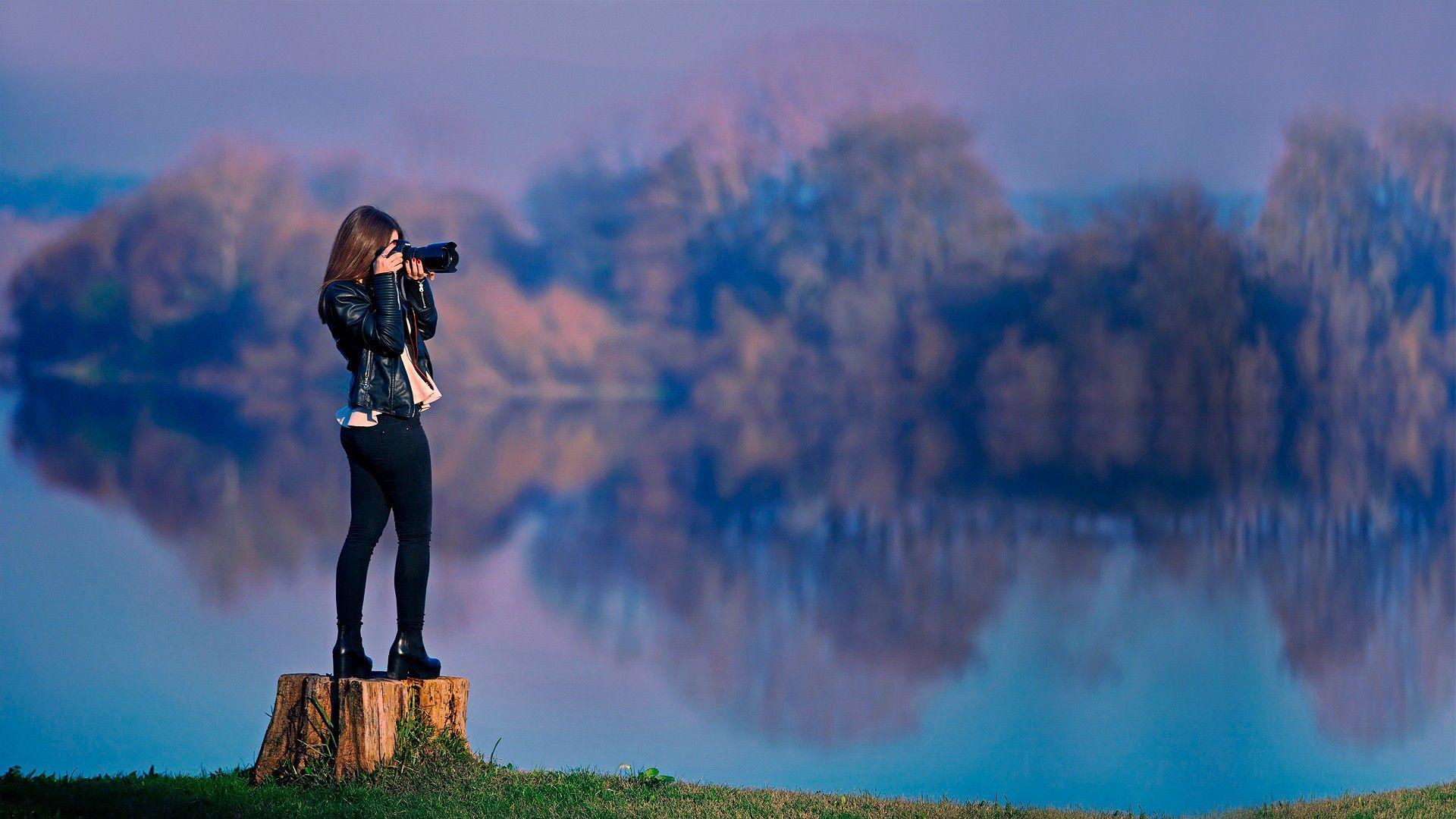 1920x1080 Girl Taking Picture DSLR Camera Wallpaper Wallpaper