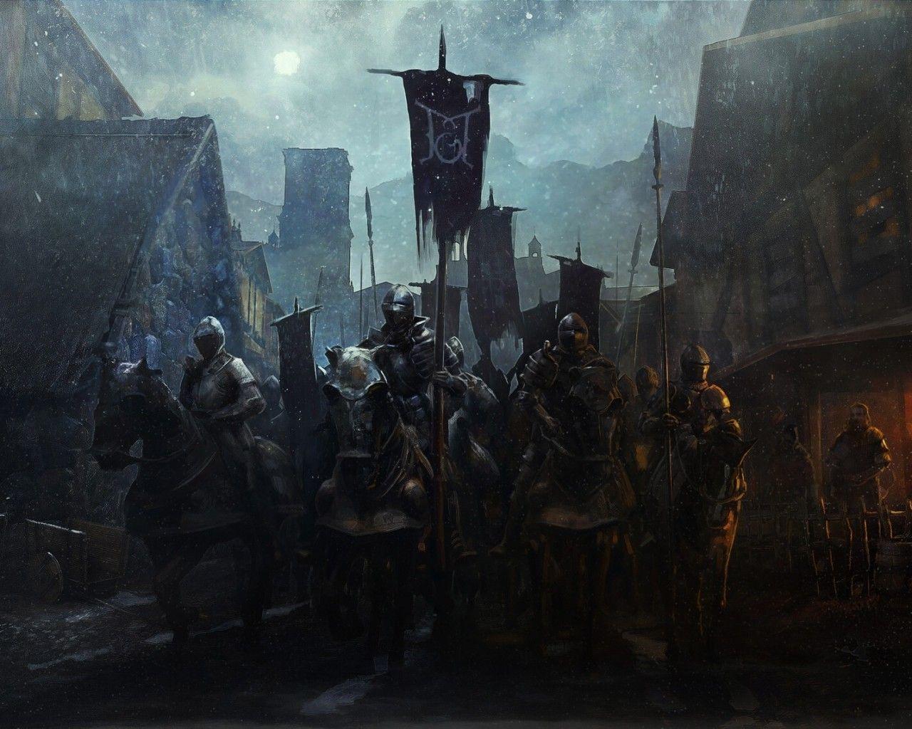 1280x1024 Download 1280x1024 Fantasy Knights, Horses, Village