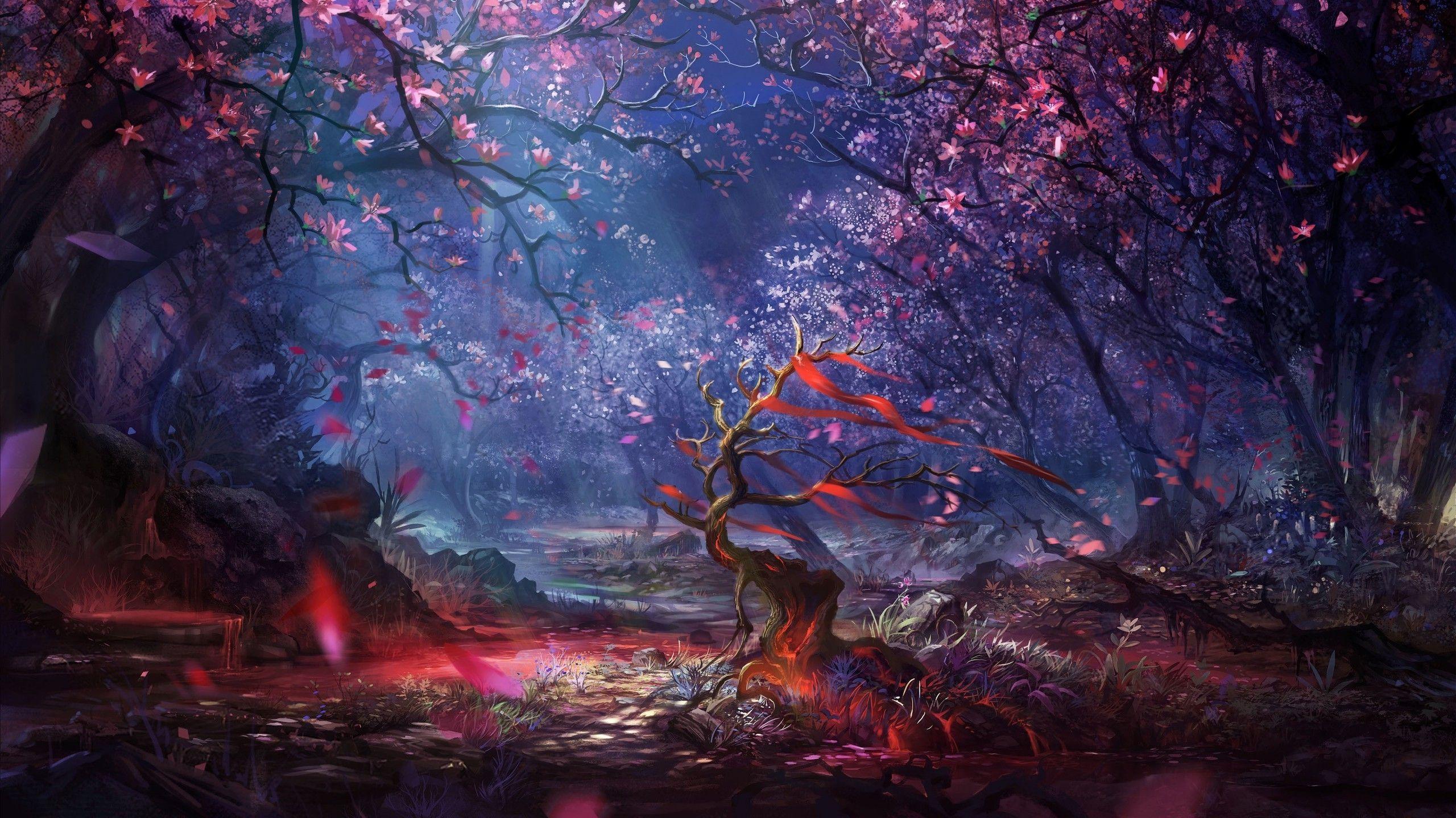 2560x1440 artwork fantasy art digital art forest trees colorful