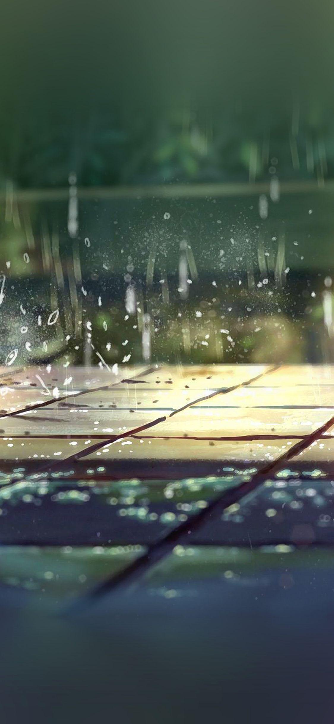 1125x2436 Rainning Illustration Anime Art Nature Wallpaper