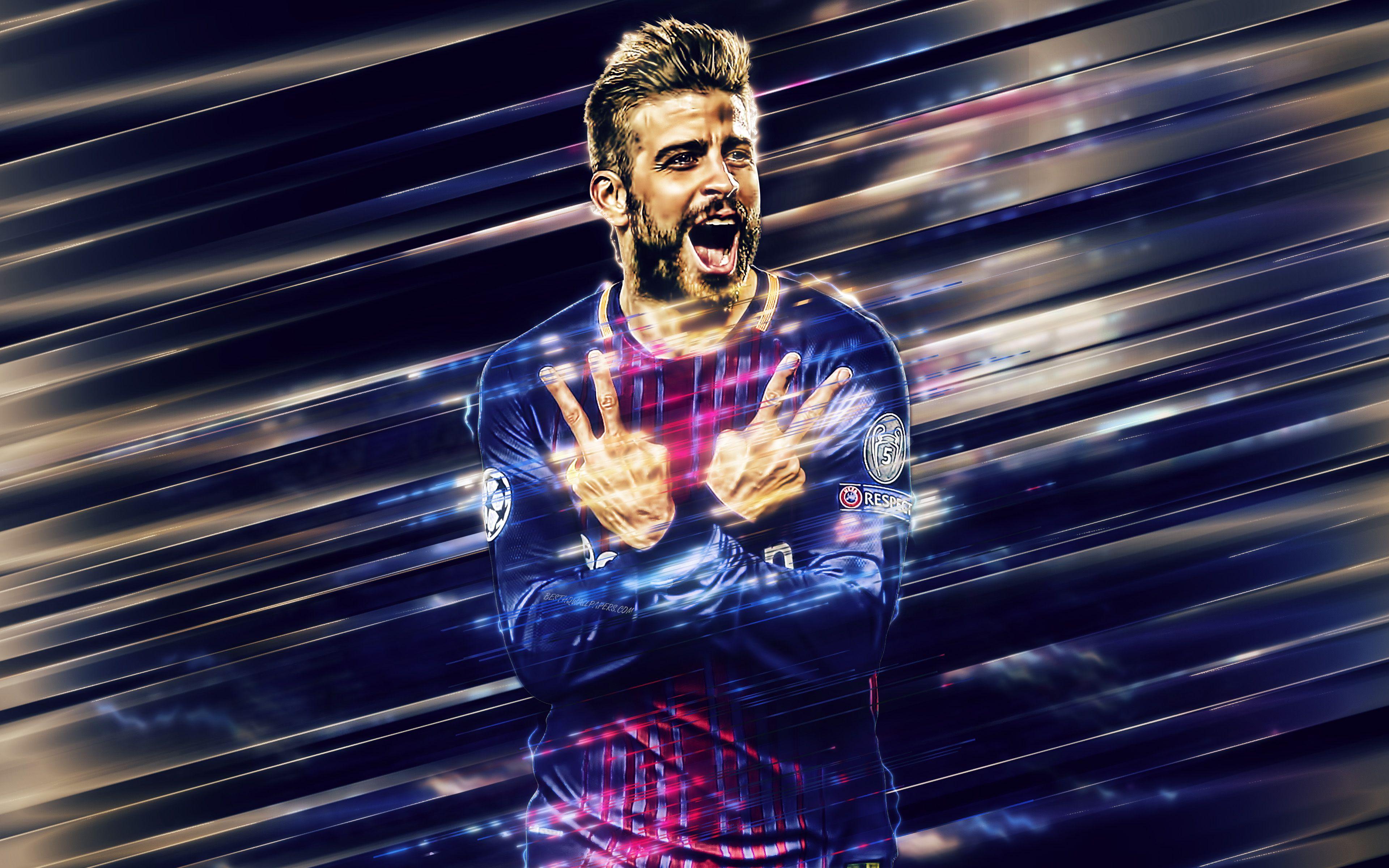 3840x2400 Download wallpaper Gerard Pique, Barcelona FC, 4k, art