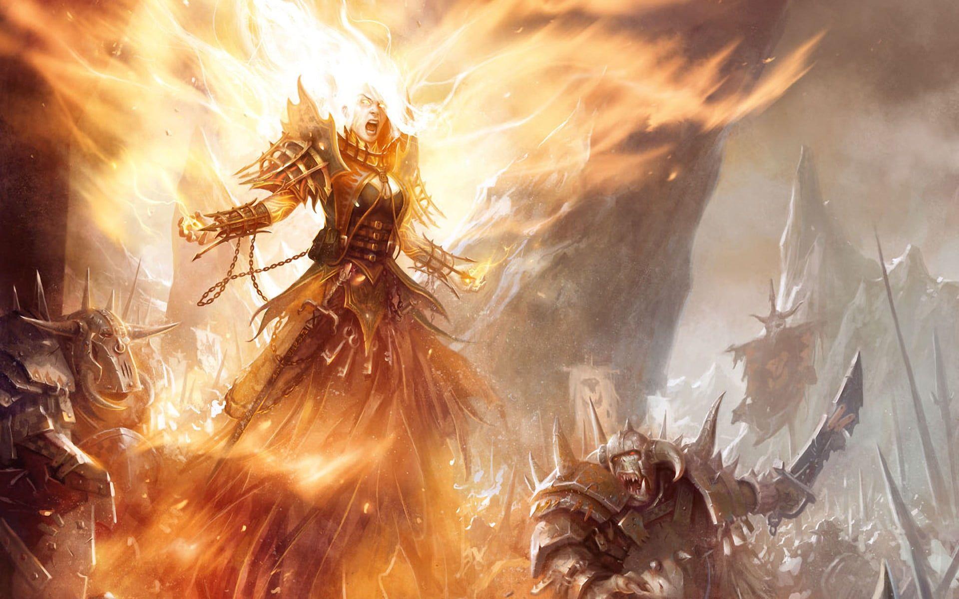 1920x1200 Flaming game character wallpaper, Warhammer, magic, fantasy