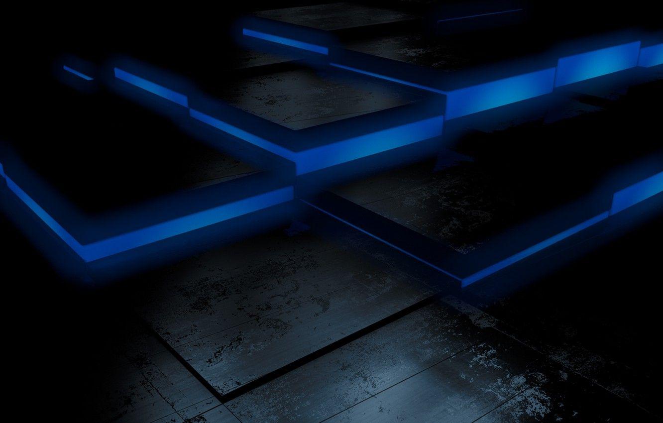 1332x850 Wallpaper black, blue, cubes, floor, dark background, jumps