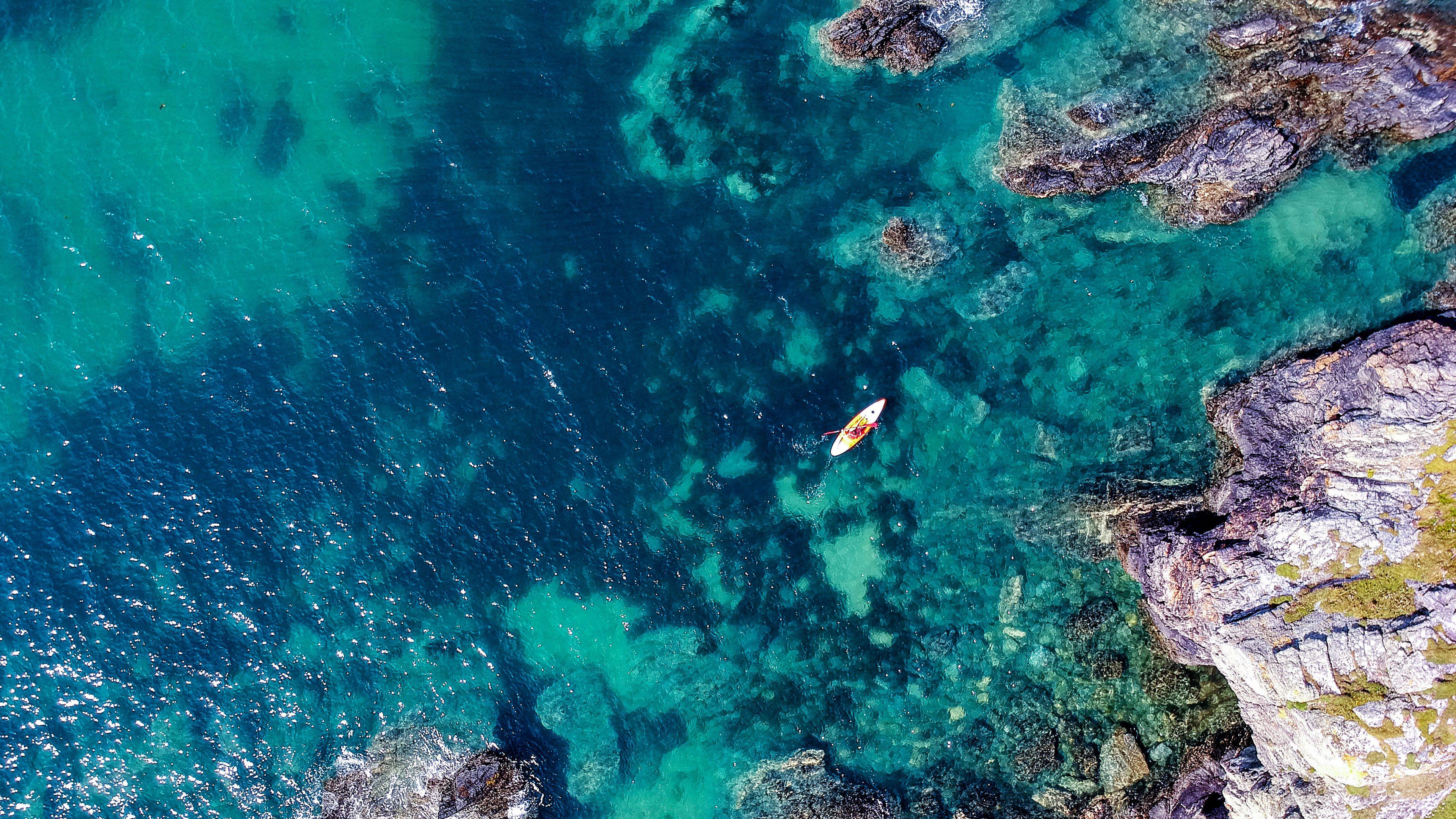 3840x2160 Wallpaper Boat, Clear water, Rocks, 4K, Photography