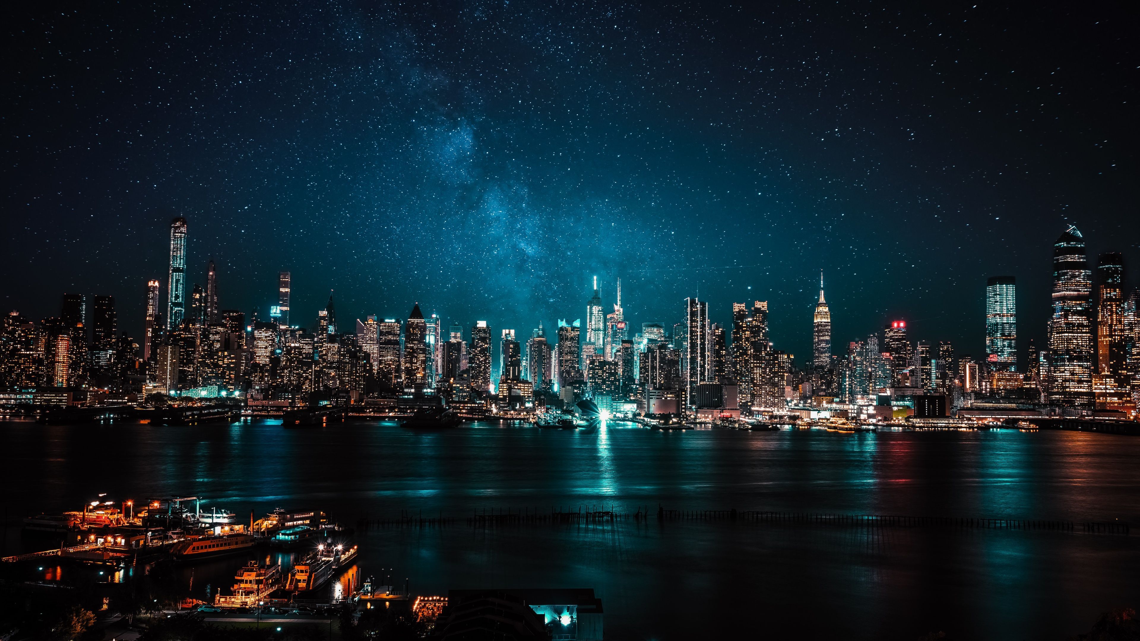 3840x2160 Night City Wallpaper 4K, City lights, Reflections