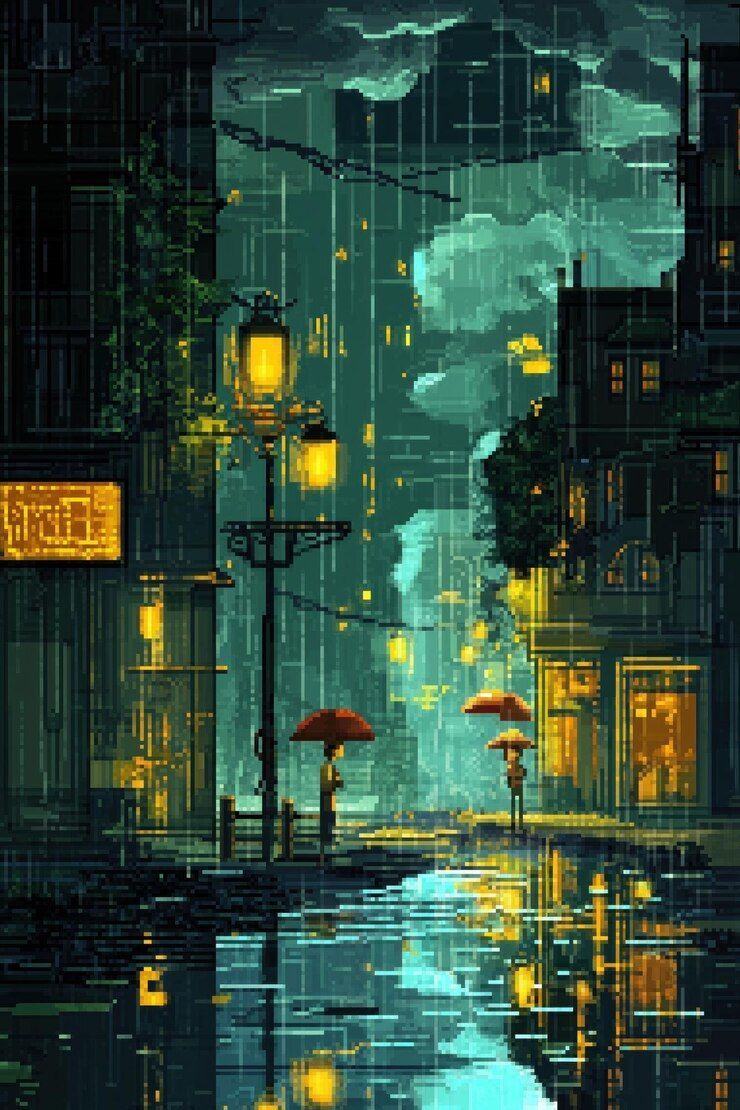 740x1110 Anime City Wallpaper Rain Image