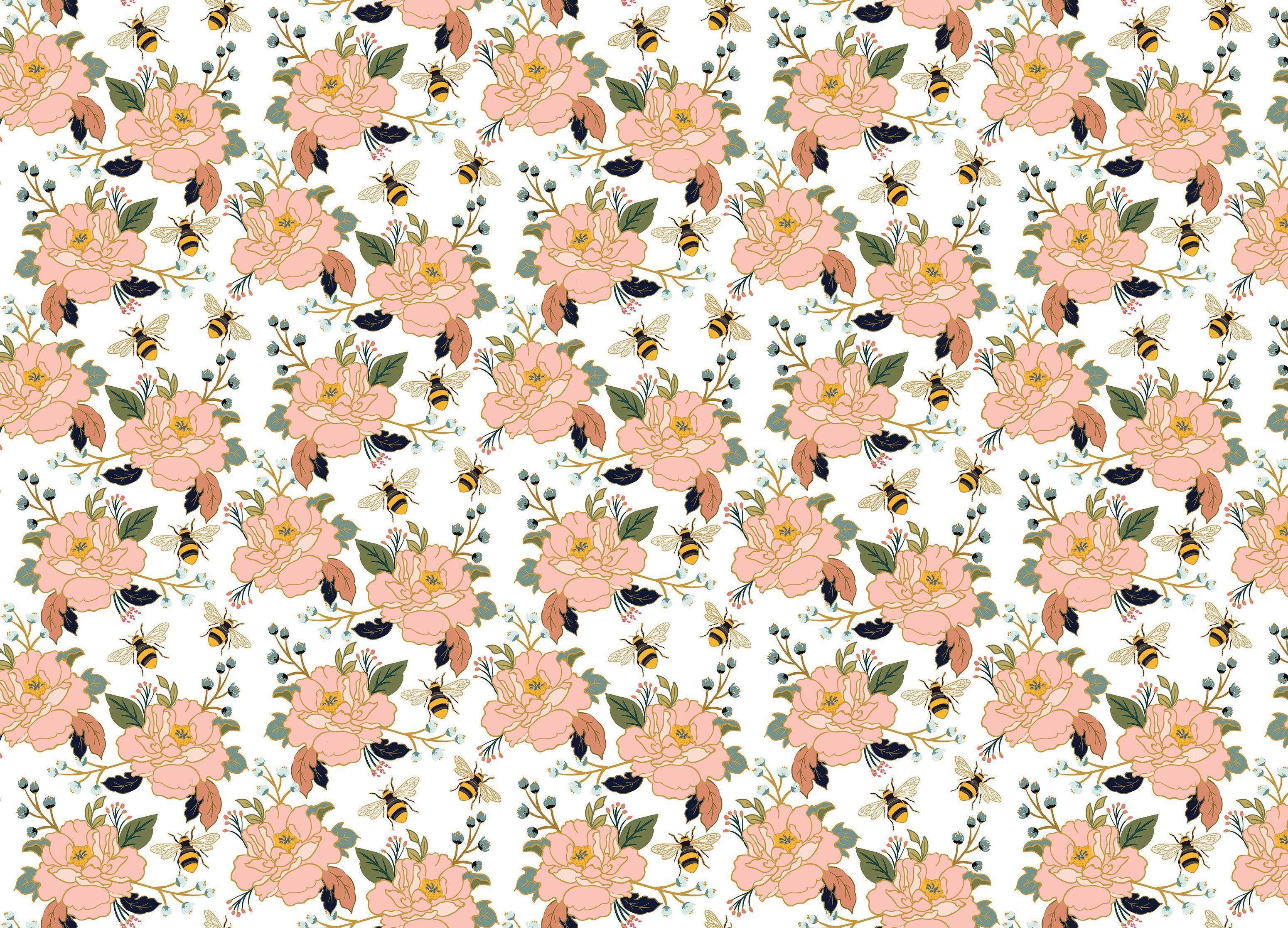 3100x2232 Flower & Honey Bee Wallpaper. Anewall Mural Wallpaper