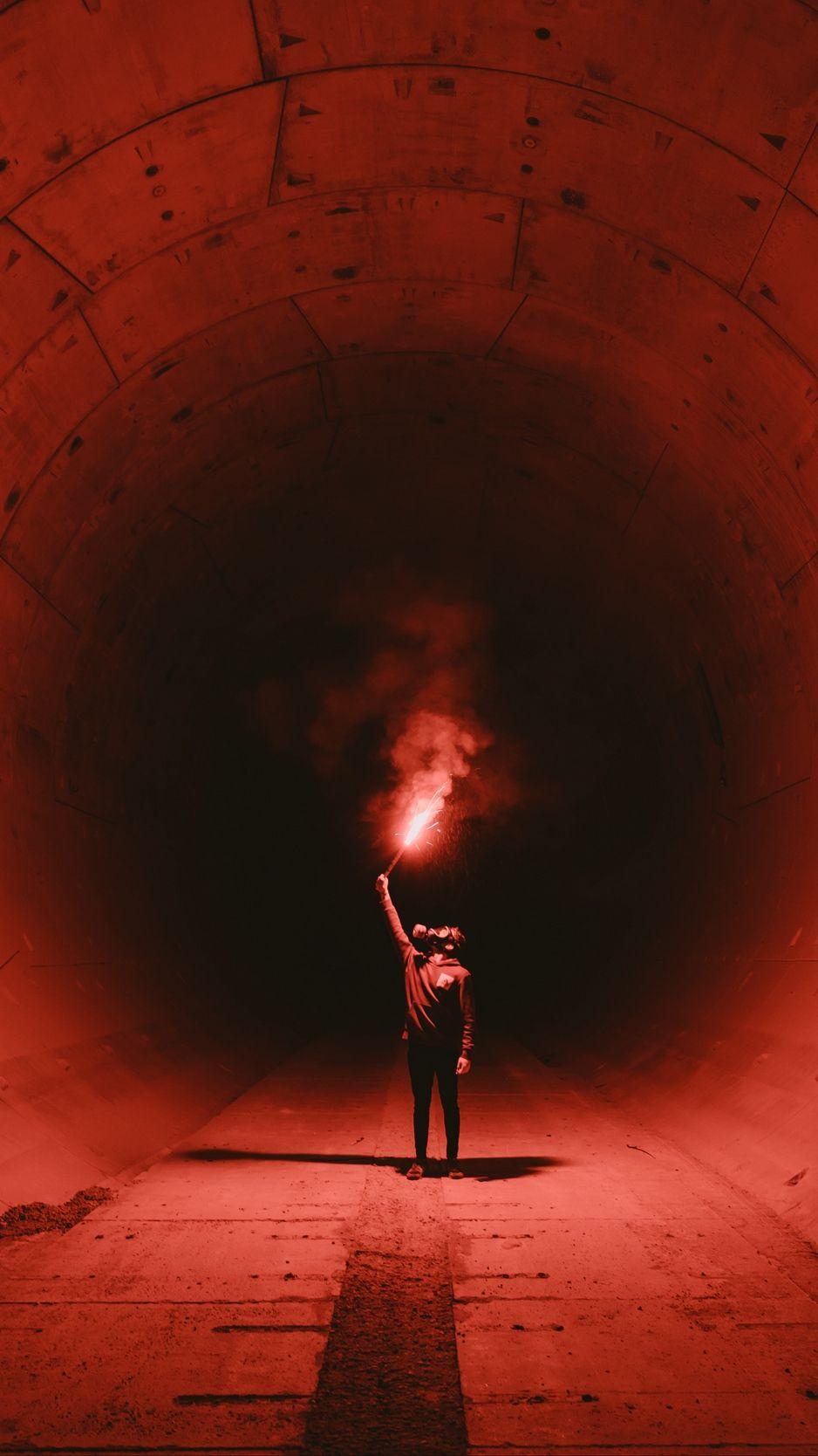 938x1668 Download wallpaper 938x1668 tunnel, man, gas mask, light
