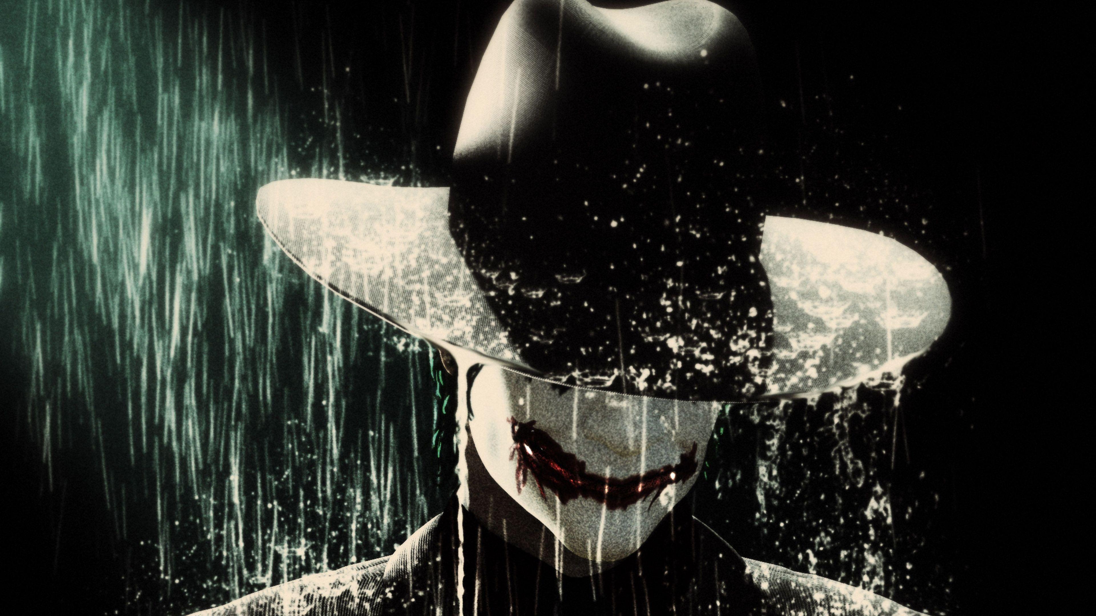 3840x2160 Joker In Rain Wearing Hat 4k supervillain wallpaper, rain
