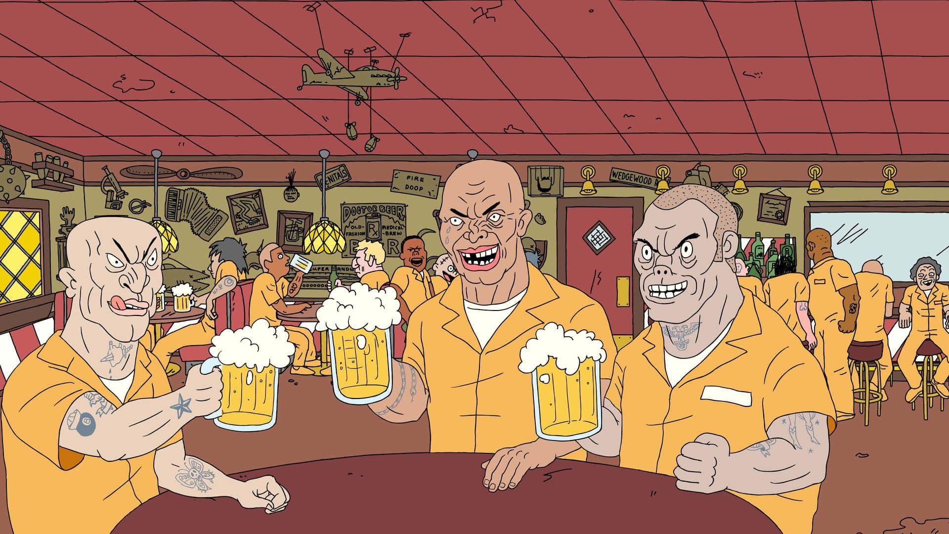 1920x1080 A Cartoon Of Men In Prison Wallpaper