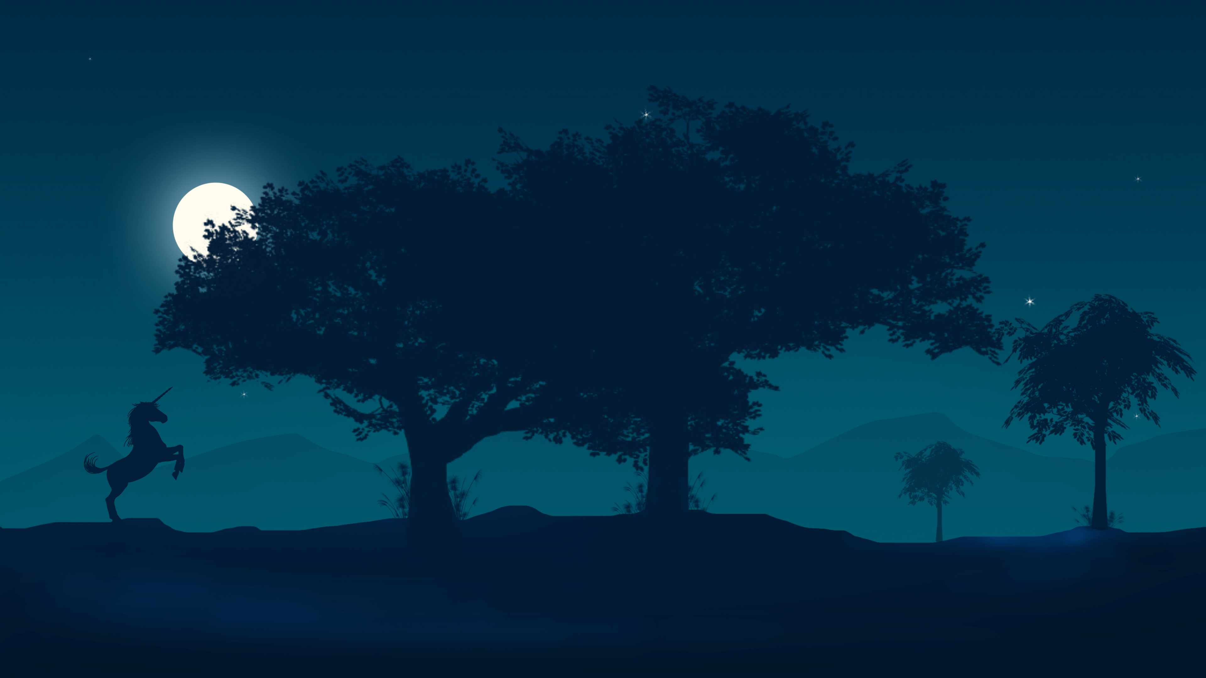 3840x2160 #Scenery, #Silhouette, #Moon, #Night, #Unicorn, K. Mocah HD Wallpaper