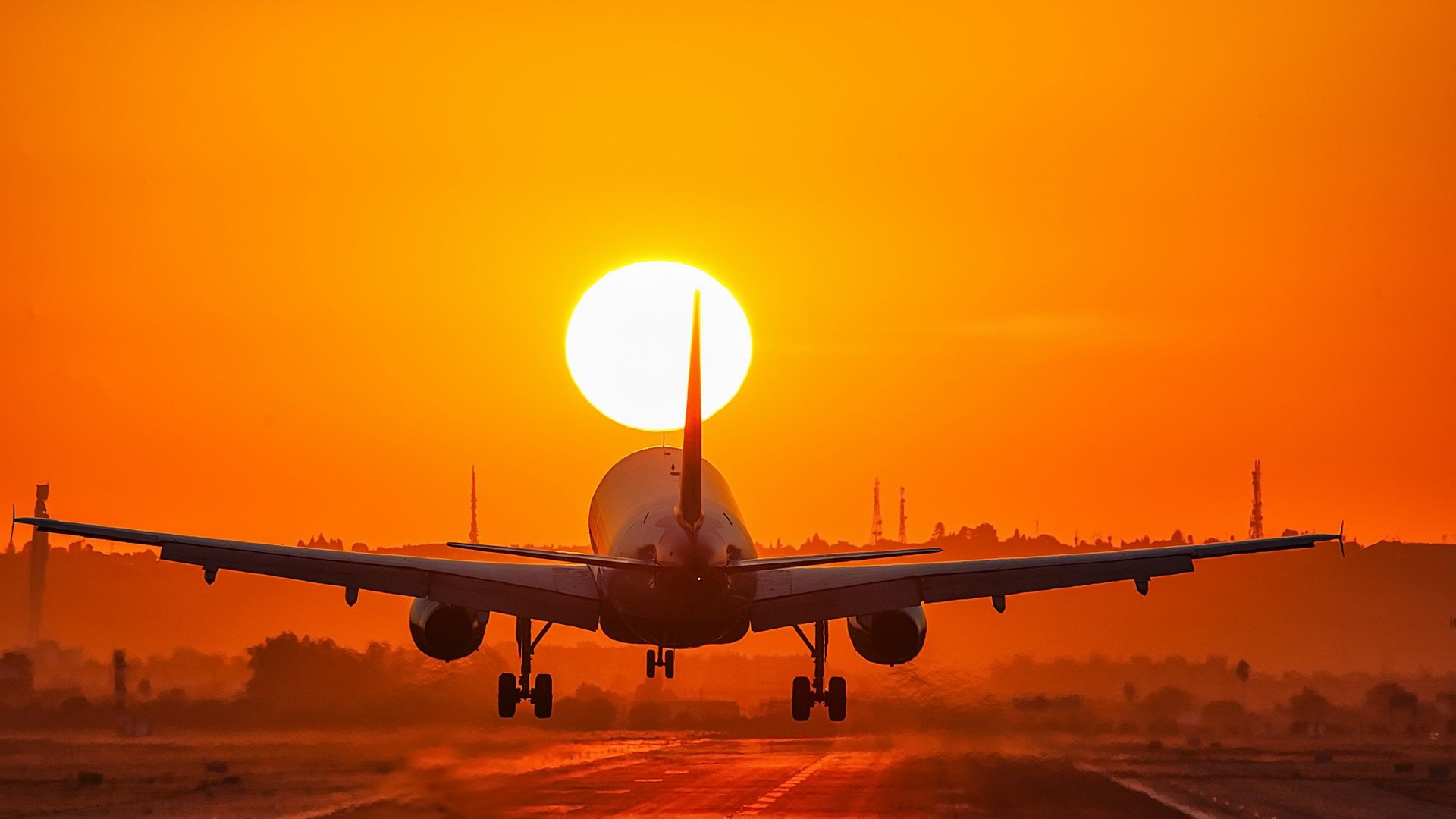 1920x1080 Wallpaper sunset, landing, Aircraft
