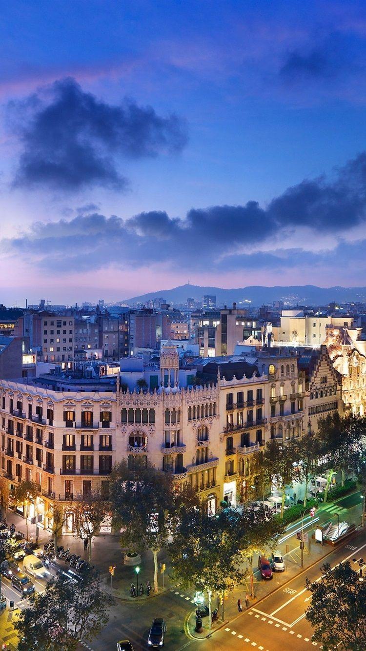 750x1334 Spain, Barcelona, city night, street, road, architecture, lights