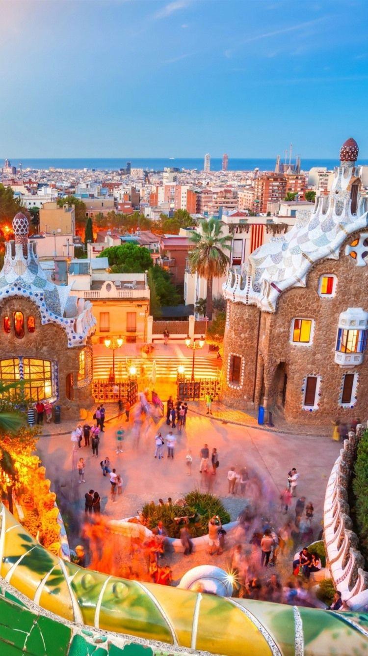 750x1334 Barcelona, City, Park, Dusk 750x1334 IPhone 8 7 6 6S Wallpaper