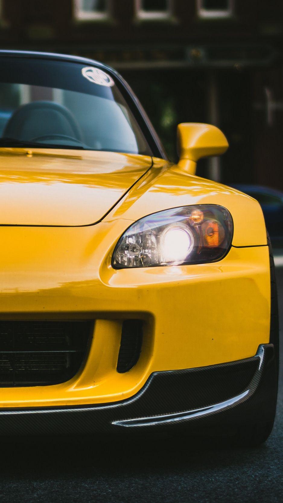 938x1668 Wallpaper Honda S Yellow, Front View, Headlights