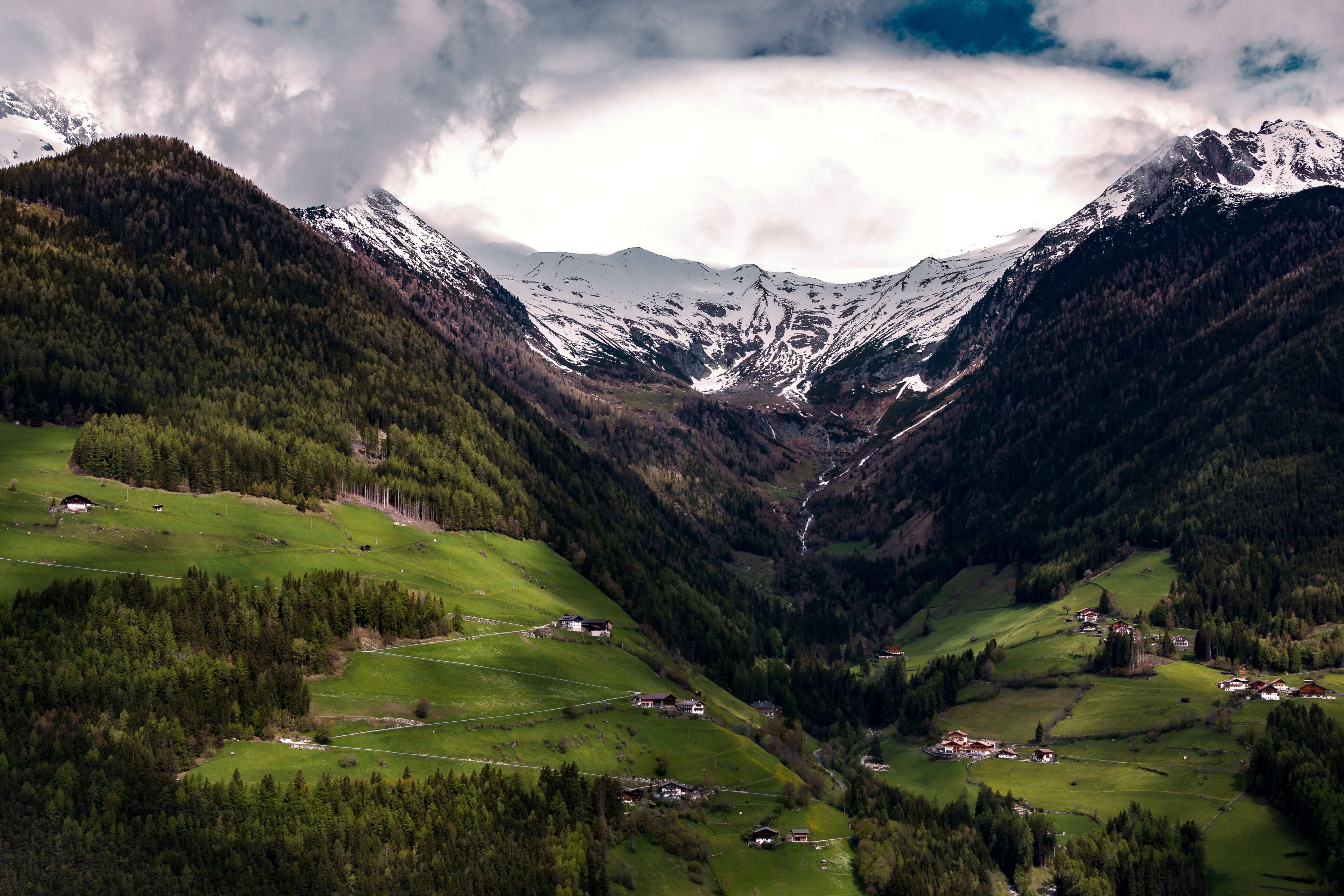 3840x2560 clouds, cloudy skies, conifers, countryside, daylight