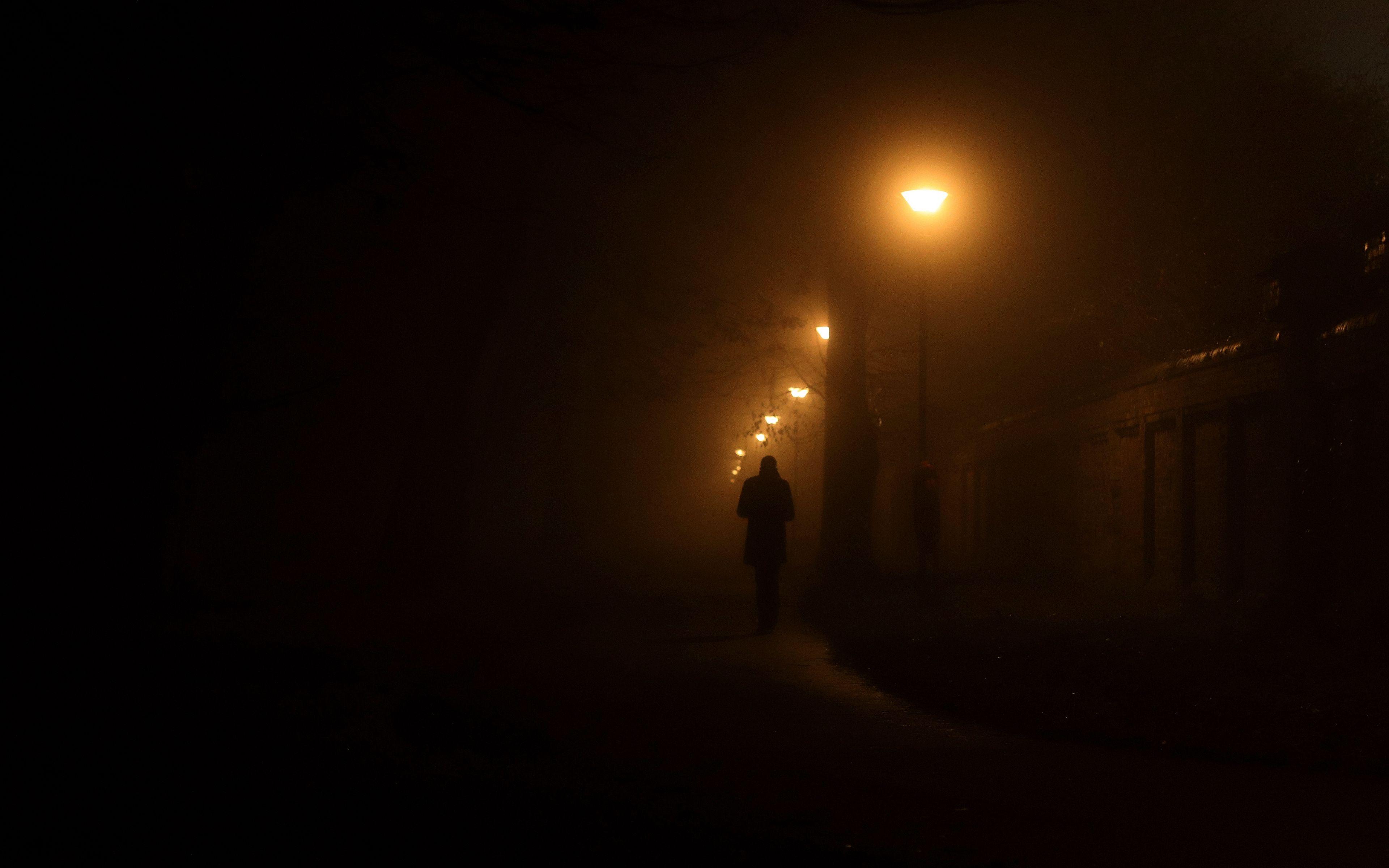 3840x2400 Download wallpaper 3840x2400 silhouette, lantern, man, night