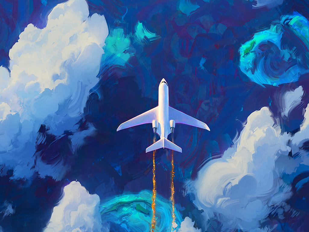 1024x768 Flying Plane In Clouds Artwork Wallpaper HD, 4k, 5k
