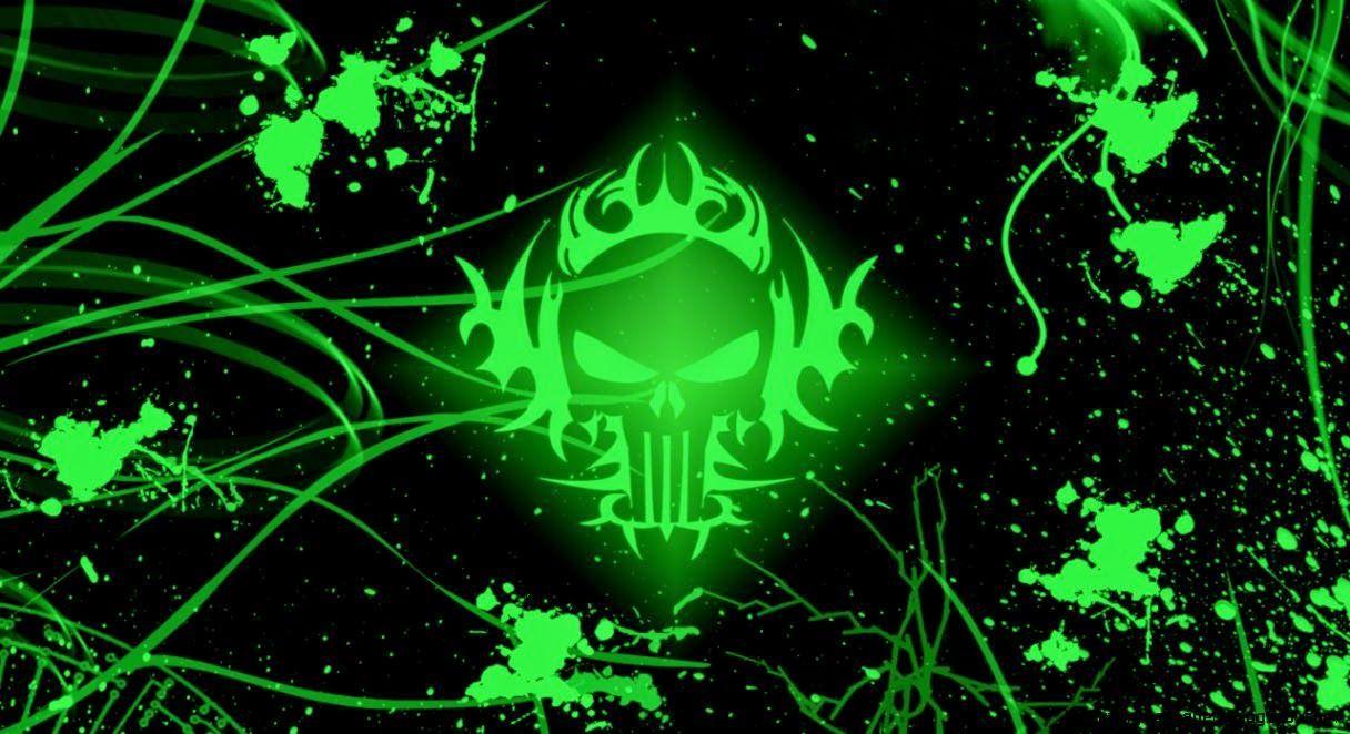 1216x662 Cool Green Skull Wallpaper