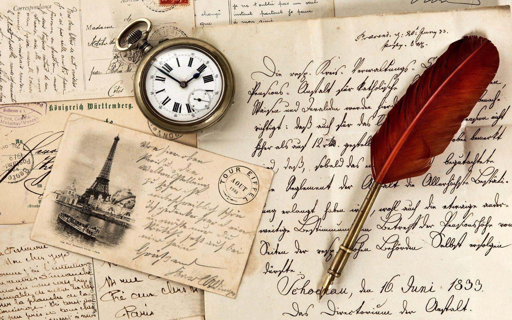 1680x1050 Hình nền đồ cũ, Giấy cũ, cây bút, đồng hồ đeo tay, viết, con tem