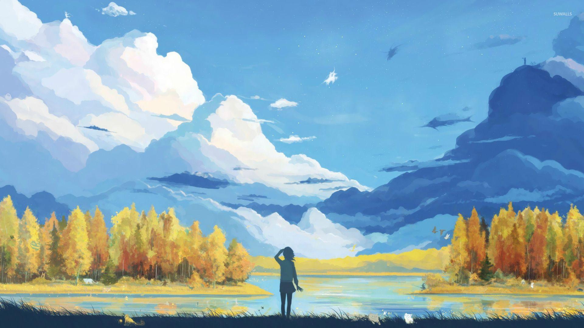 1920x1080 Girl with a paper plane wallpaper wallpaper