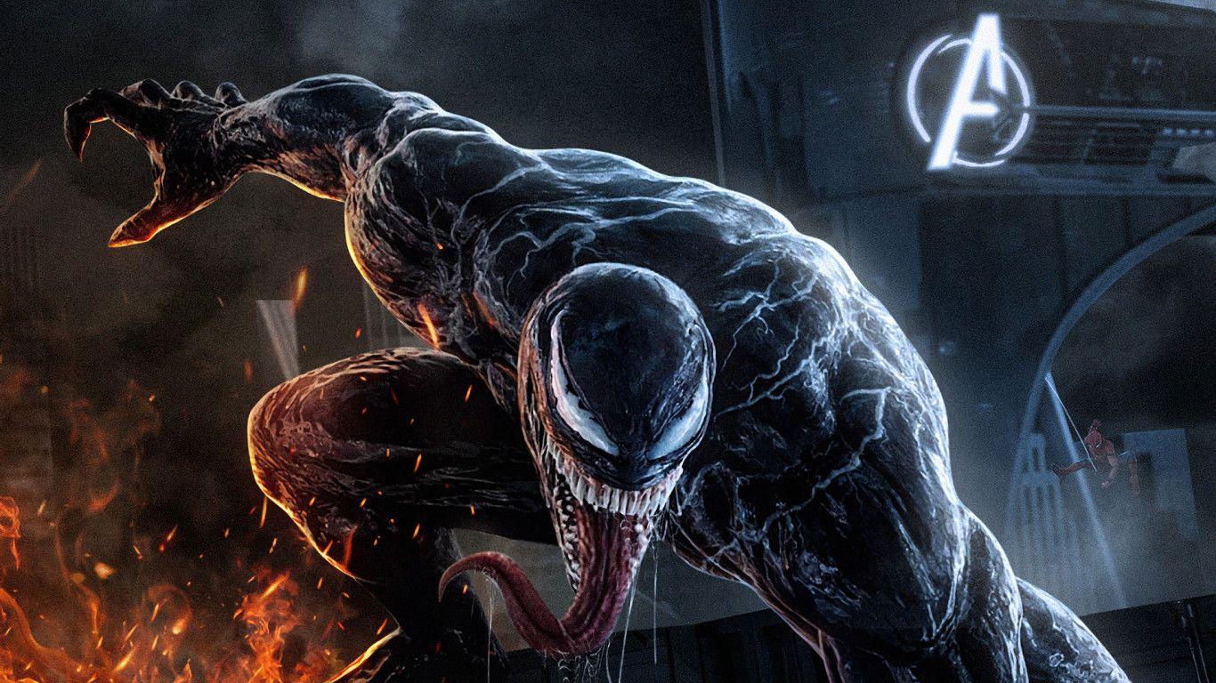 1366x768 Venom Alongside Avengers Tower 1366x768 Resolution