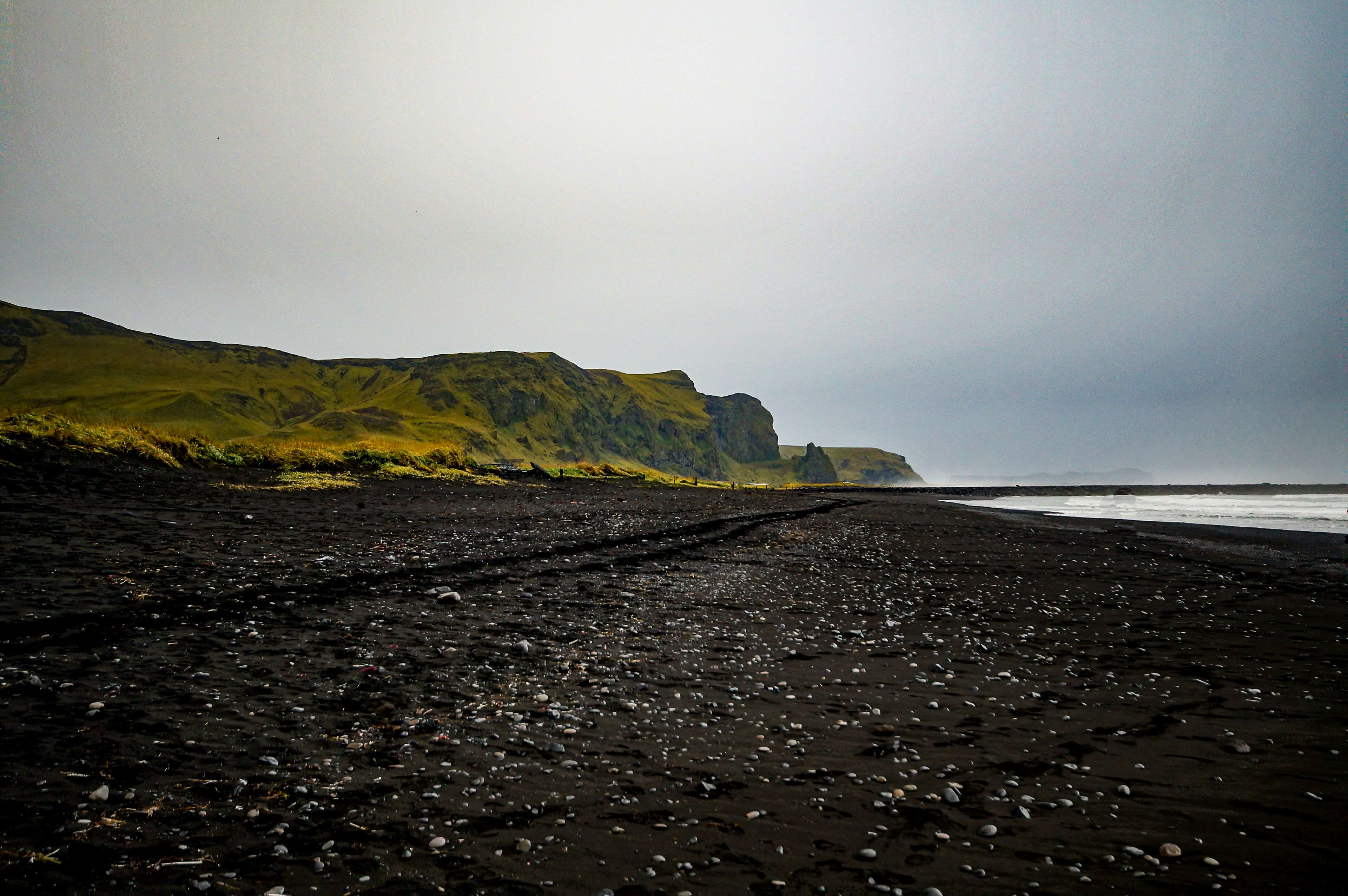 3840x2552 beach, black sand beach, cloudy sky, iceland 4k wallpaper