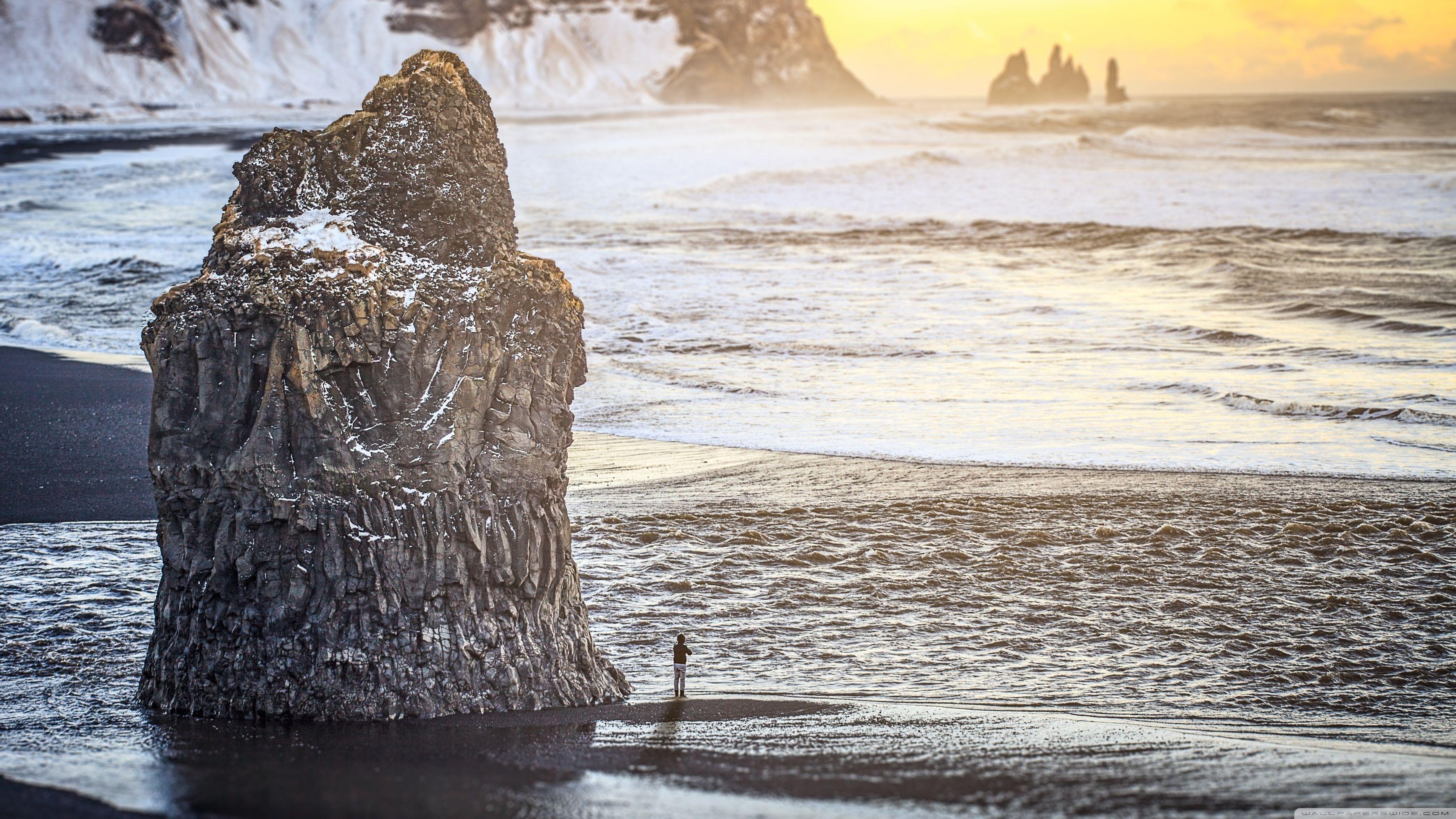 3554x1999 Iceland Black Sand Beach Ultra HD Desktop Background