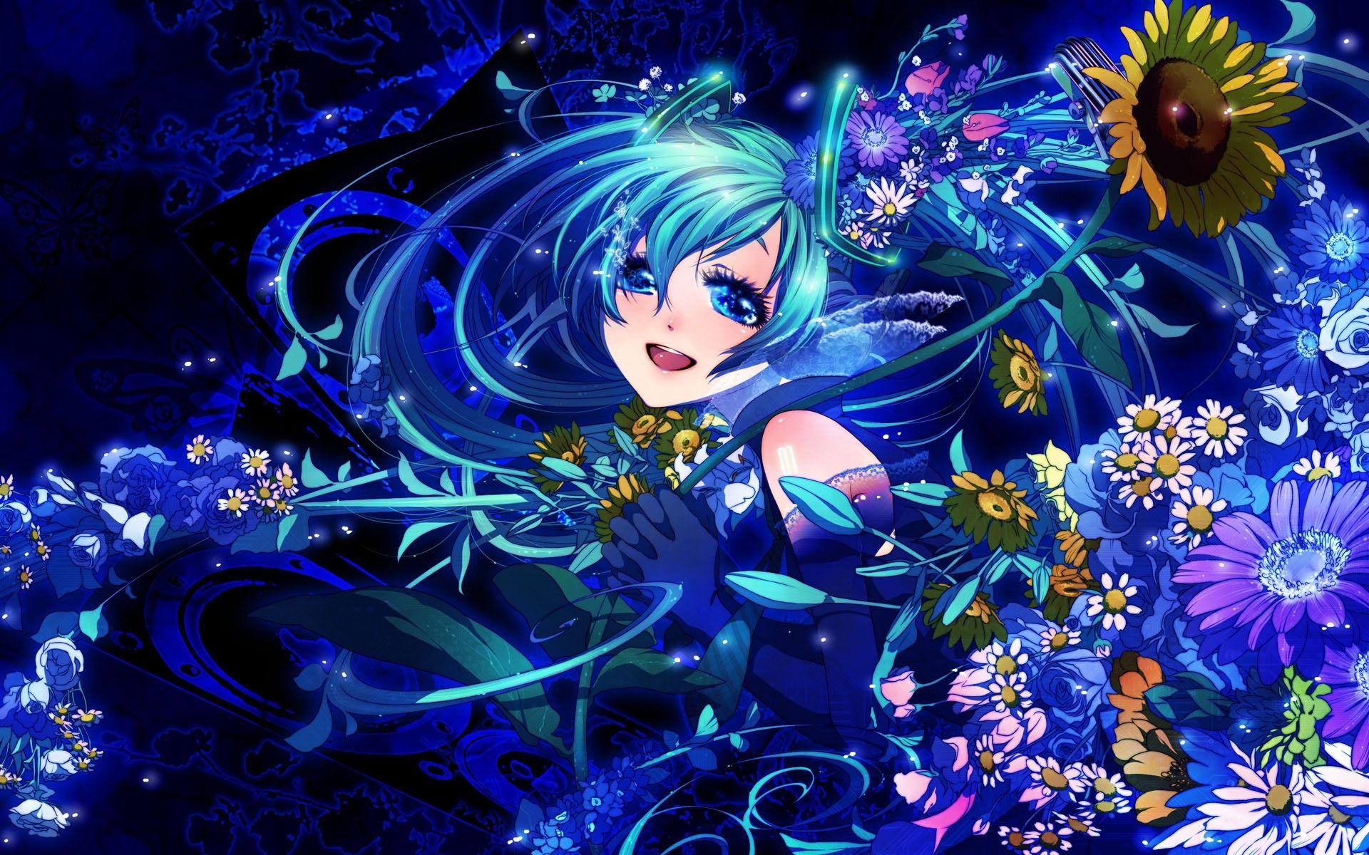 Hình nền hoa vocaloid đầy màu sắc 1920x1200 Hatsune Miku