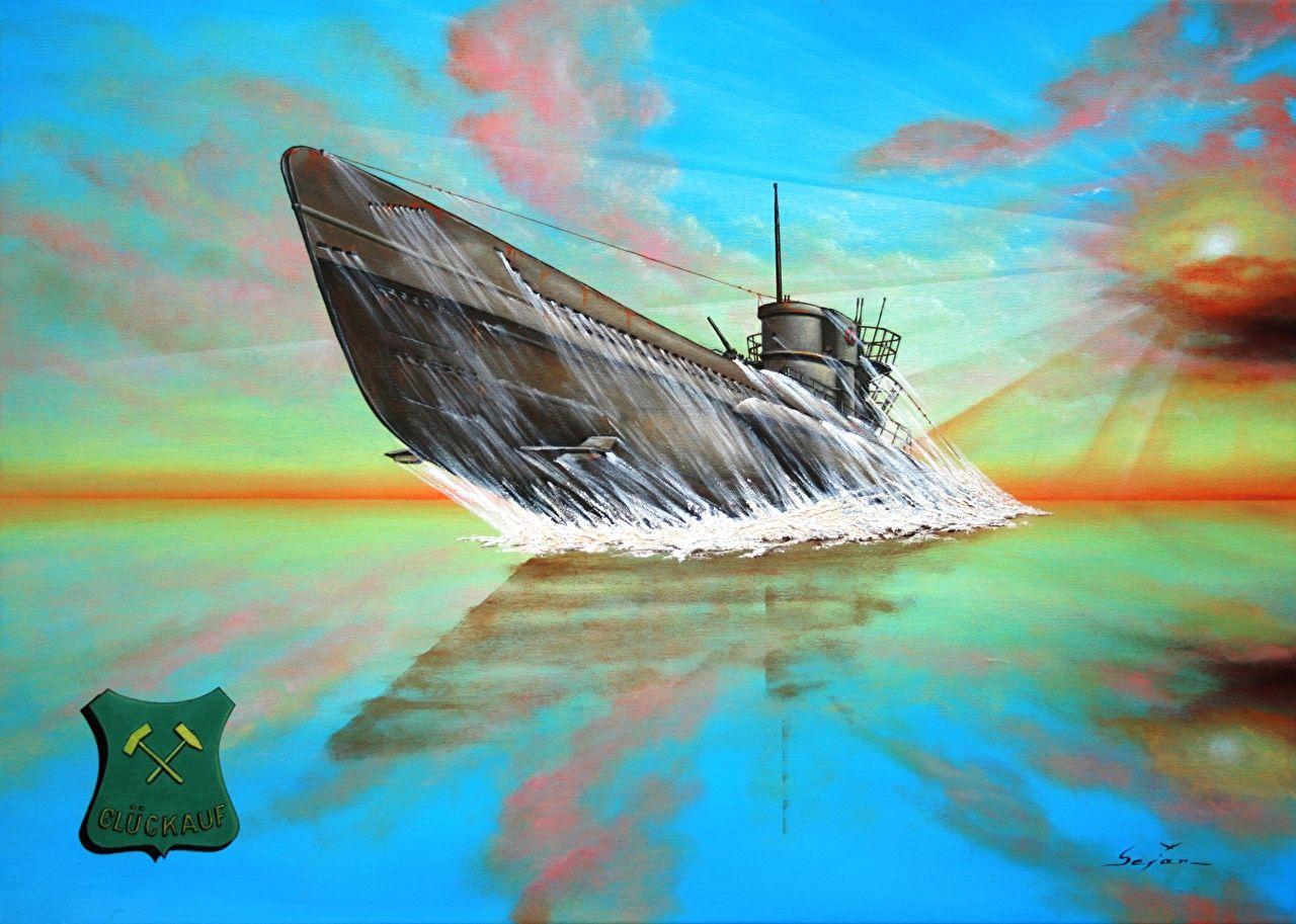 1280x913 Desktop Wallpaper Submarines U 667 Good Luck Painting Art