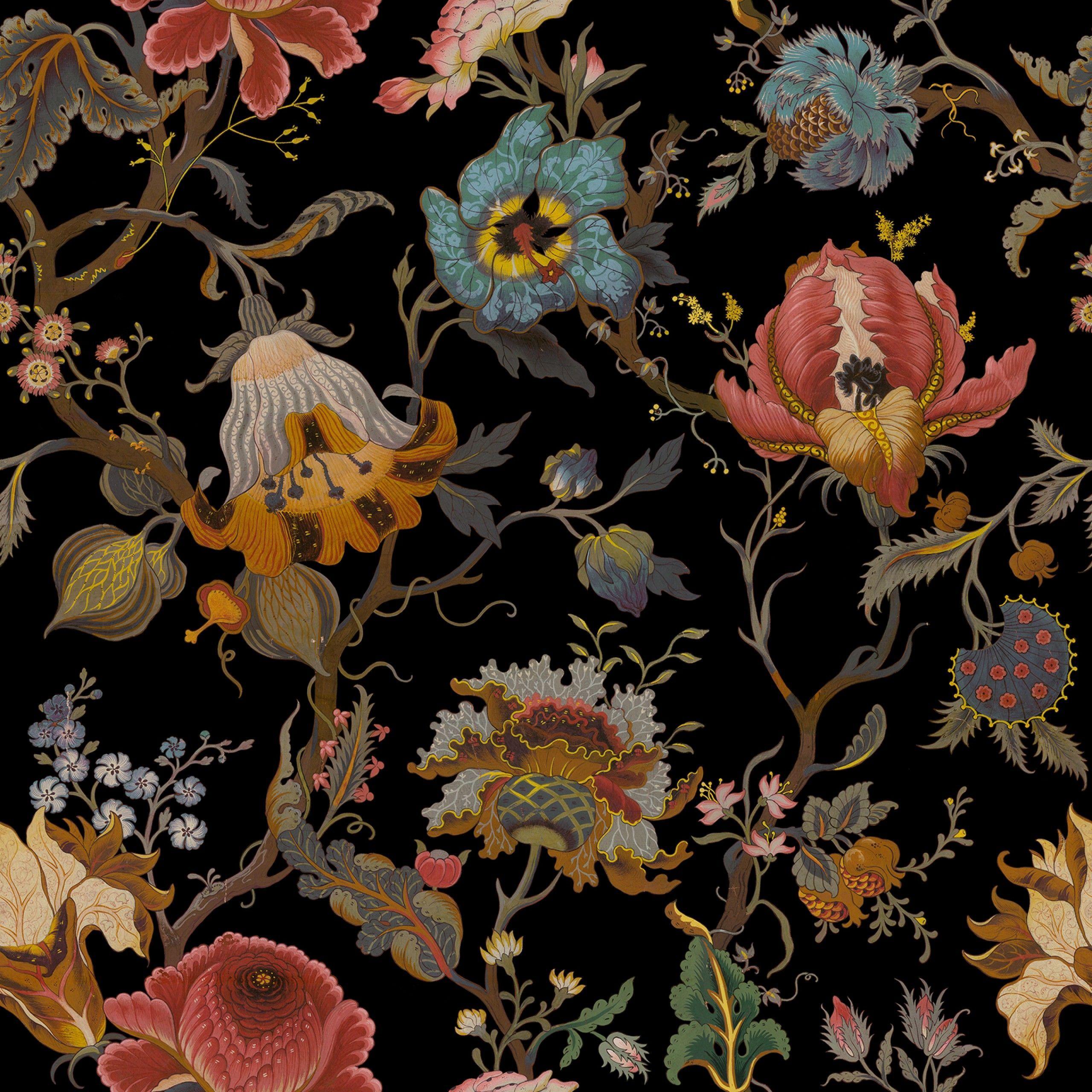 2560x2560 ARTEMIS Linen Viscose Black. House of Hackney floral