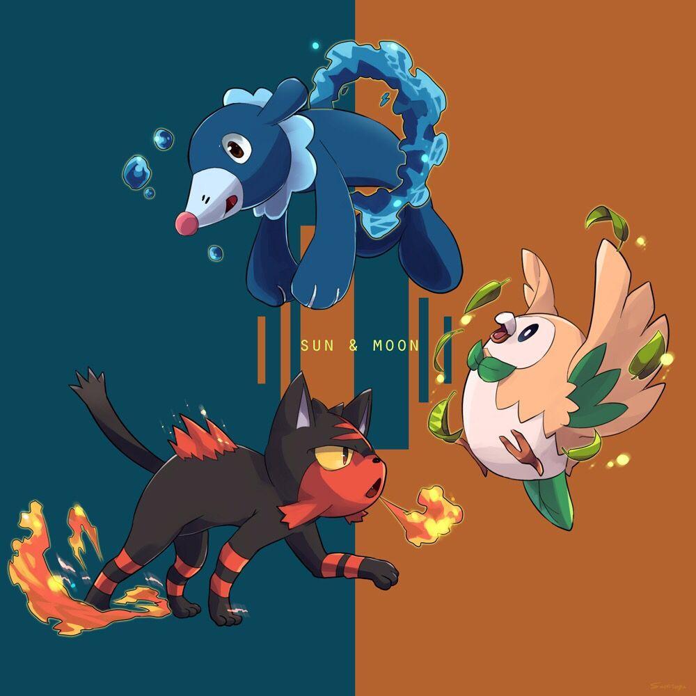 1000x1000 Litten, Rowlet, And Popplio, Download Wallpaper