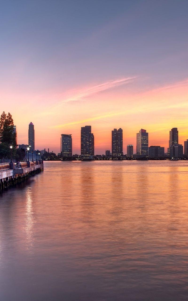 800x1280 Sunset skyscrapers Nexus 7 wallpaper