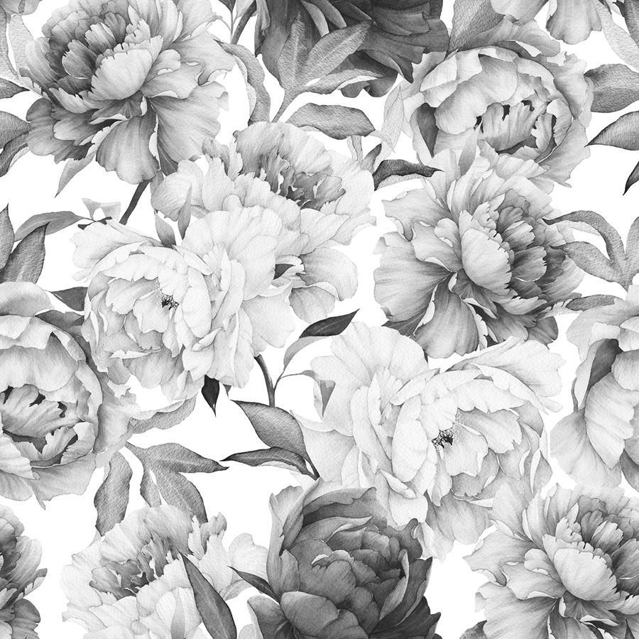 floral print black and white background