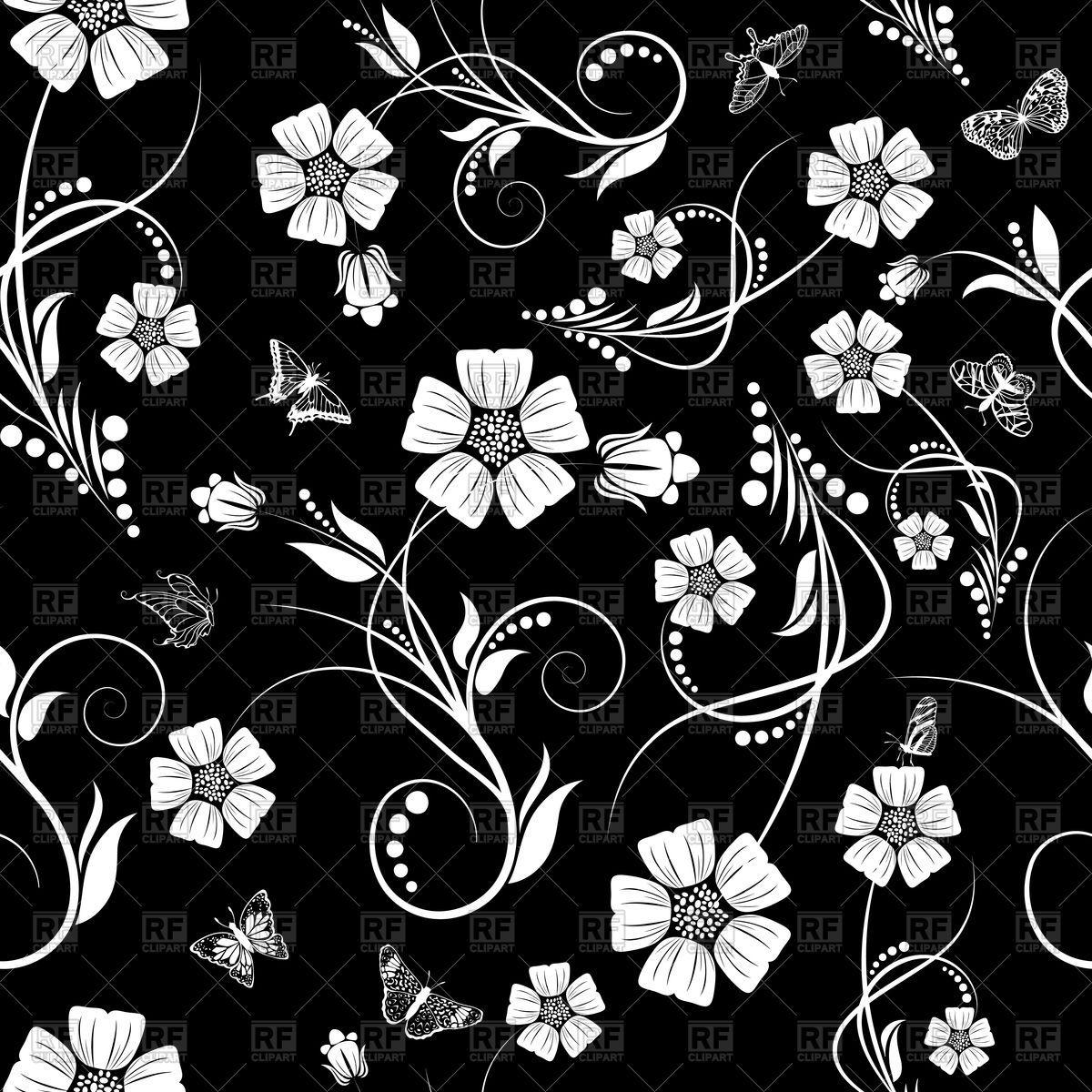 1200x1200 Seamless Black Floral Wallpaper Vector Image Vector
