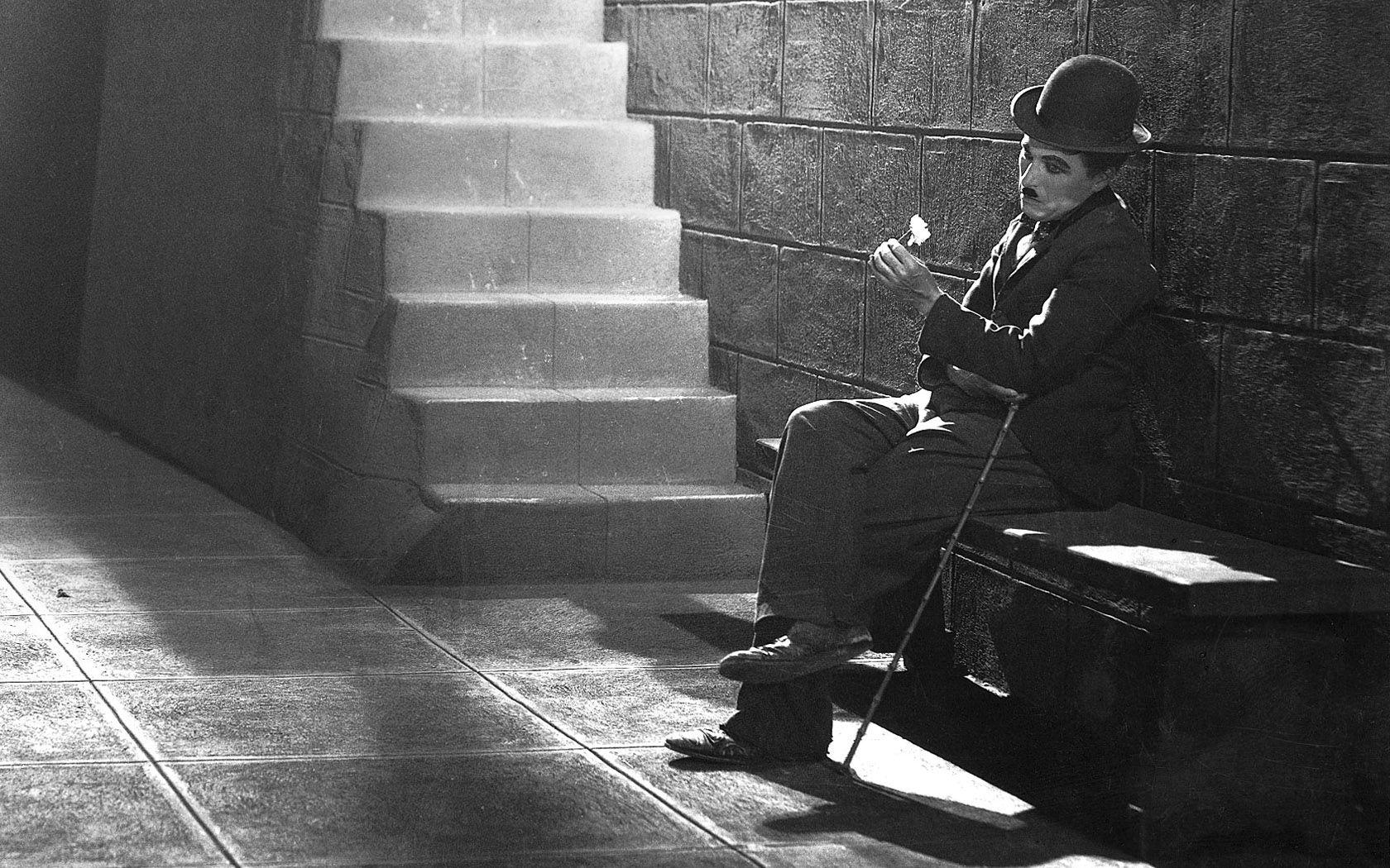 1680x1050 Charlie Chaplin BW Hat Stairs men males black white actor