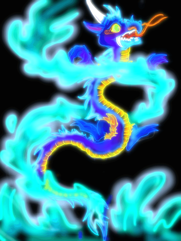 768x1024 image of Neon Water Dragon Wallpaper - #FAN