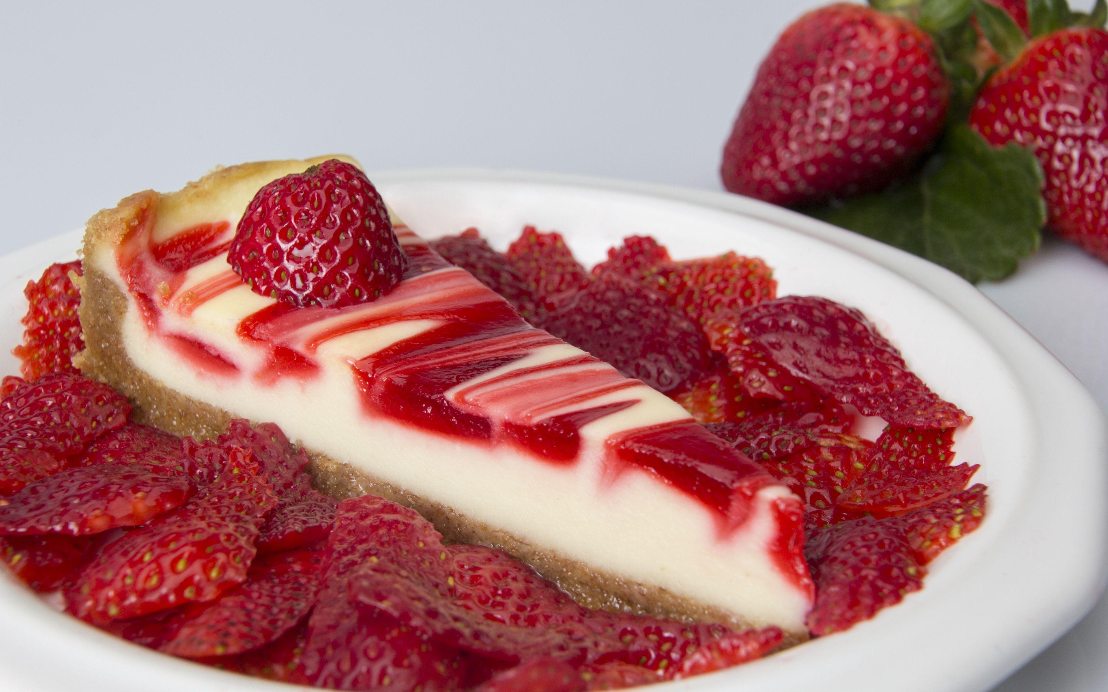3840x2400 Wallpaper Cheesecake, Strawberries, Cakes, Dessert
