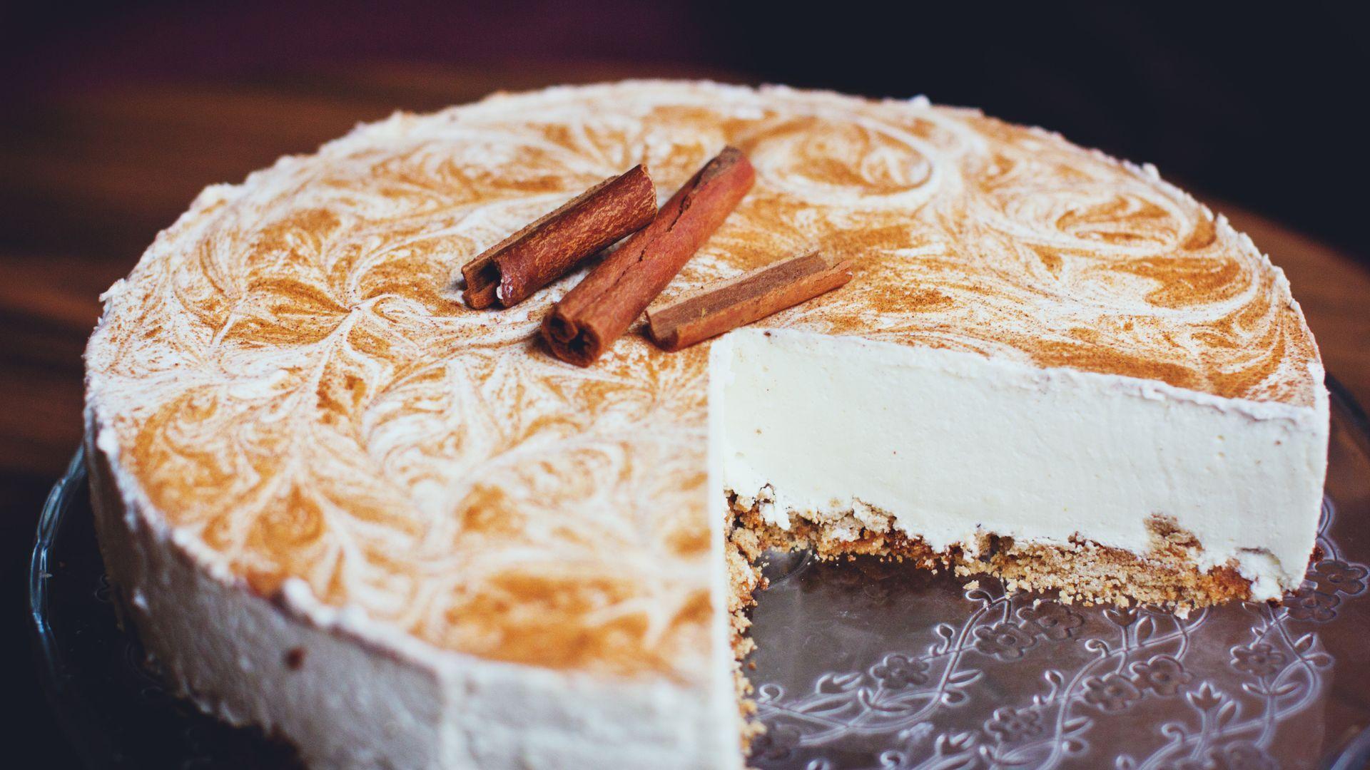 1920x1080 White Cheesecake on Wooden Surface Wallpaper