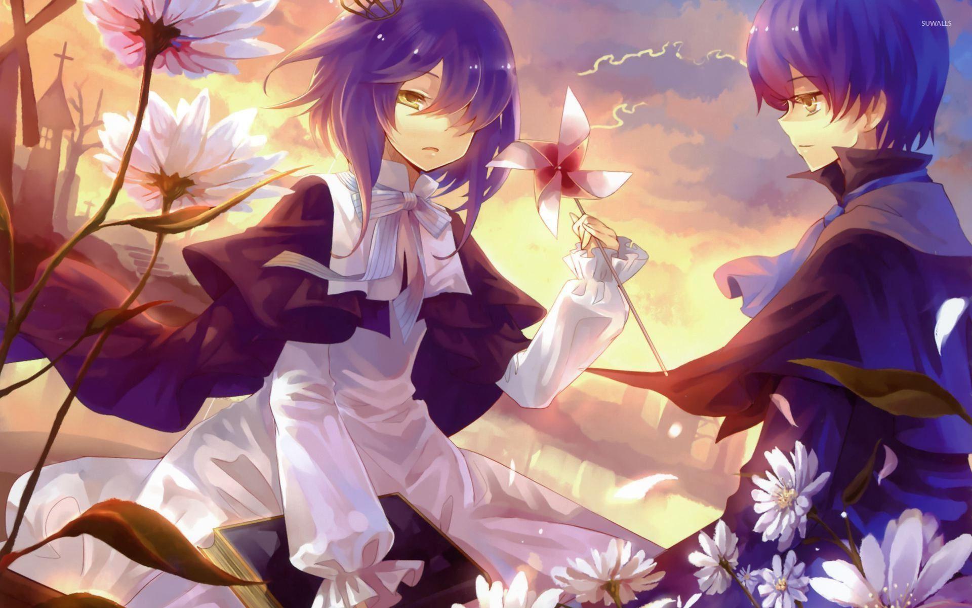 1920x1200 Boy and girl in flowers hình nền - Hình nền anime