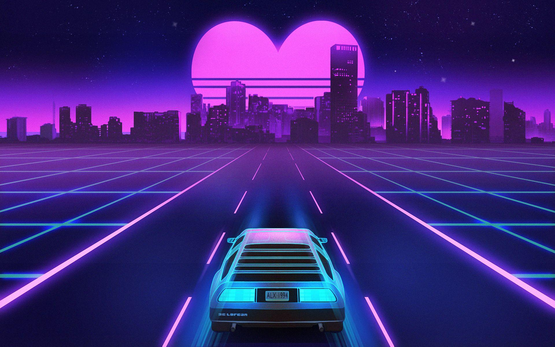 1920x1200 1980s Delorean Vaporwave Heart Shape Sunset, HD Cars, 4k