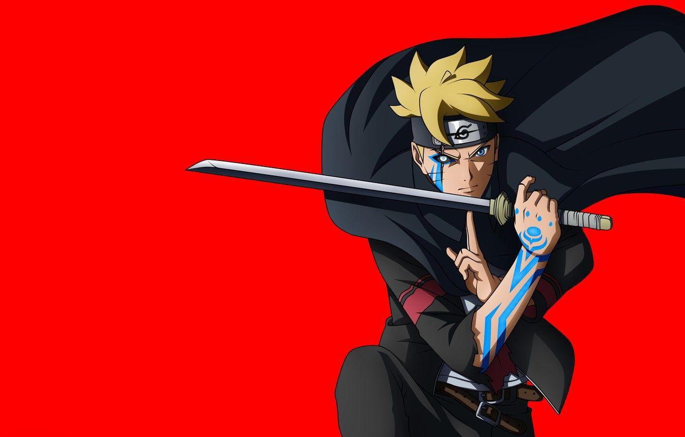 1332x850 Wallpaper red, sword, Naruto, seal, anime, katana, fight